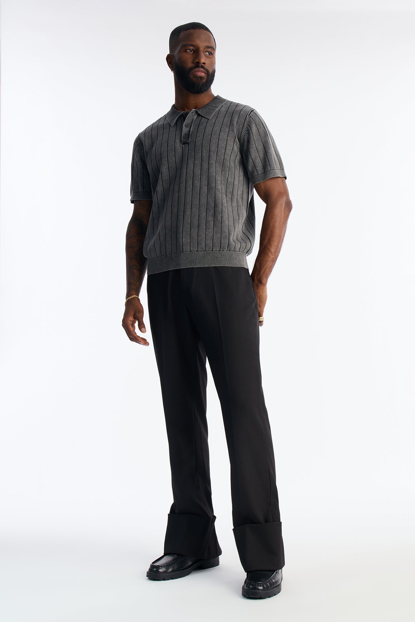 Straight Exaggerated Slit Cuff Trouser - Black