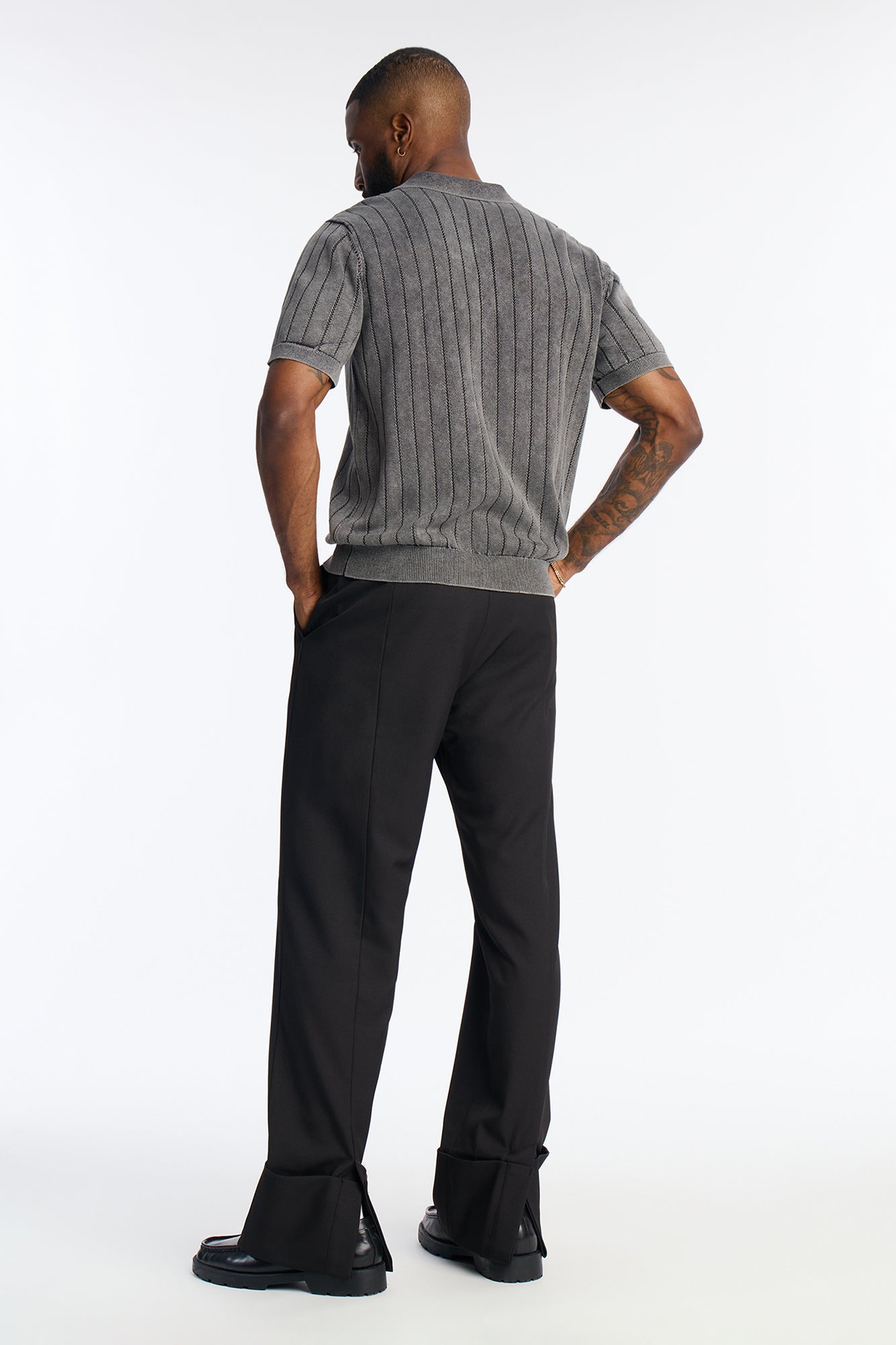 Straight Exaggerated Slit Cuff Trouser - Black