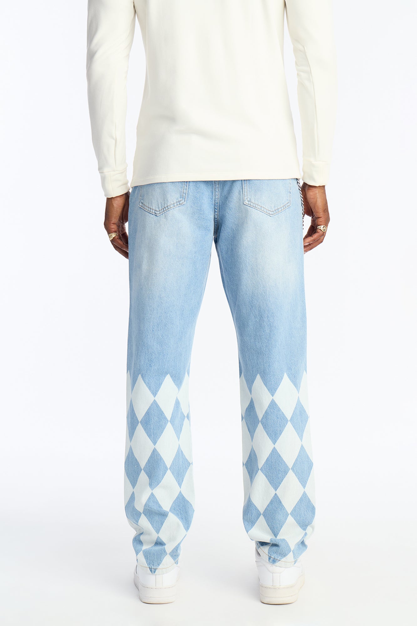 Slim Diamond Pattern Jean - Light Blue Wash