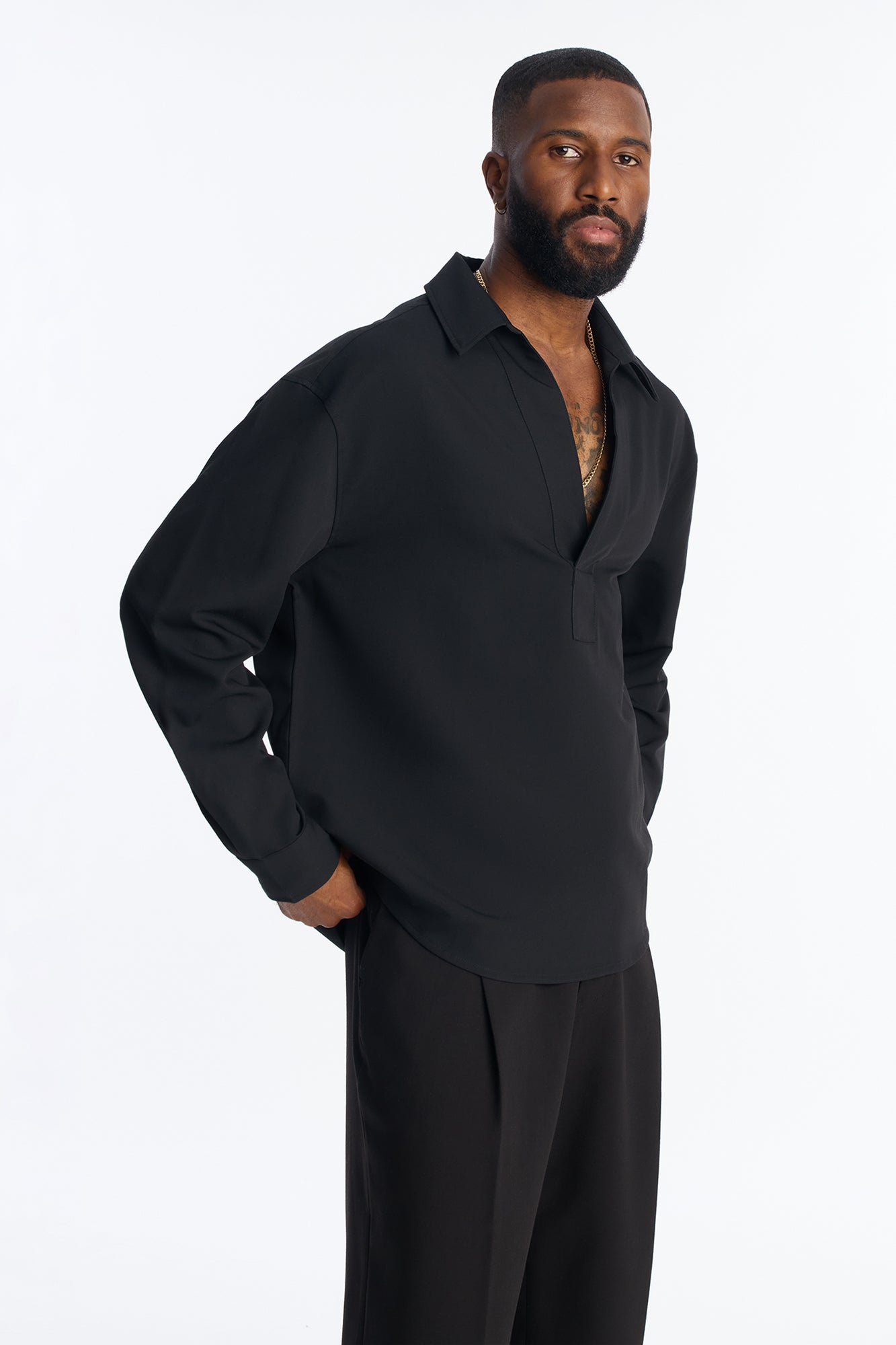 Relaxed Apex Chevron Tailored Shirt - Black