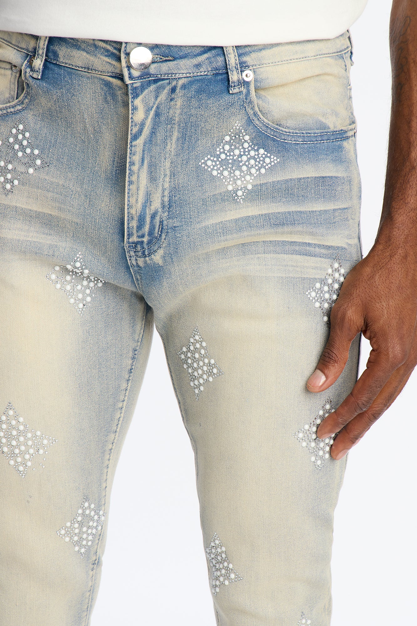 Stacked Skinny Flare Ice Star Pearl Jean - Light Wash