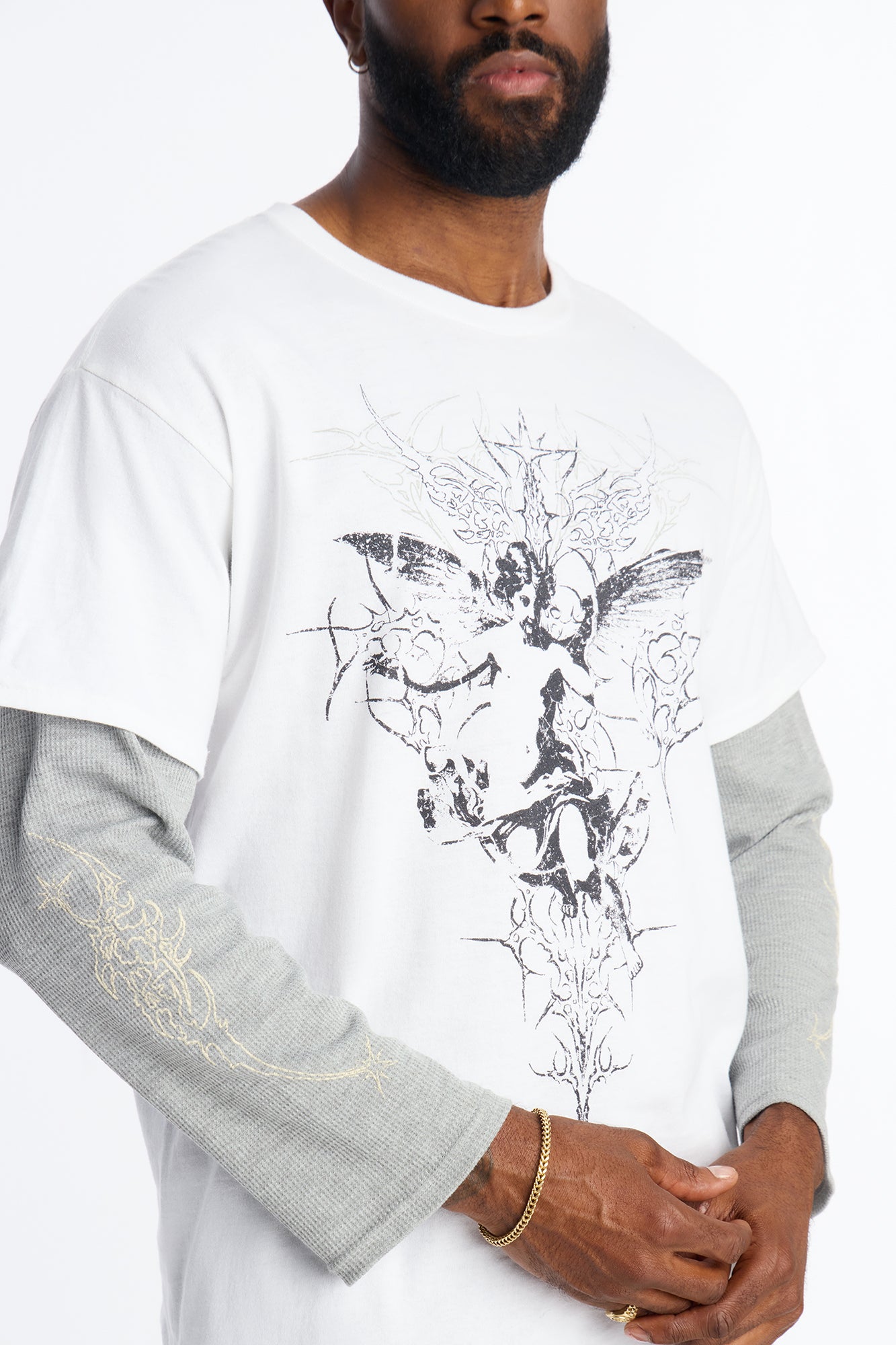 Angelic Thermal Twofer Tee - White/combo