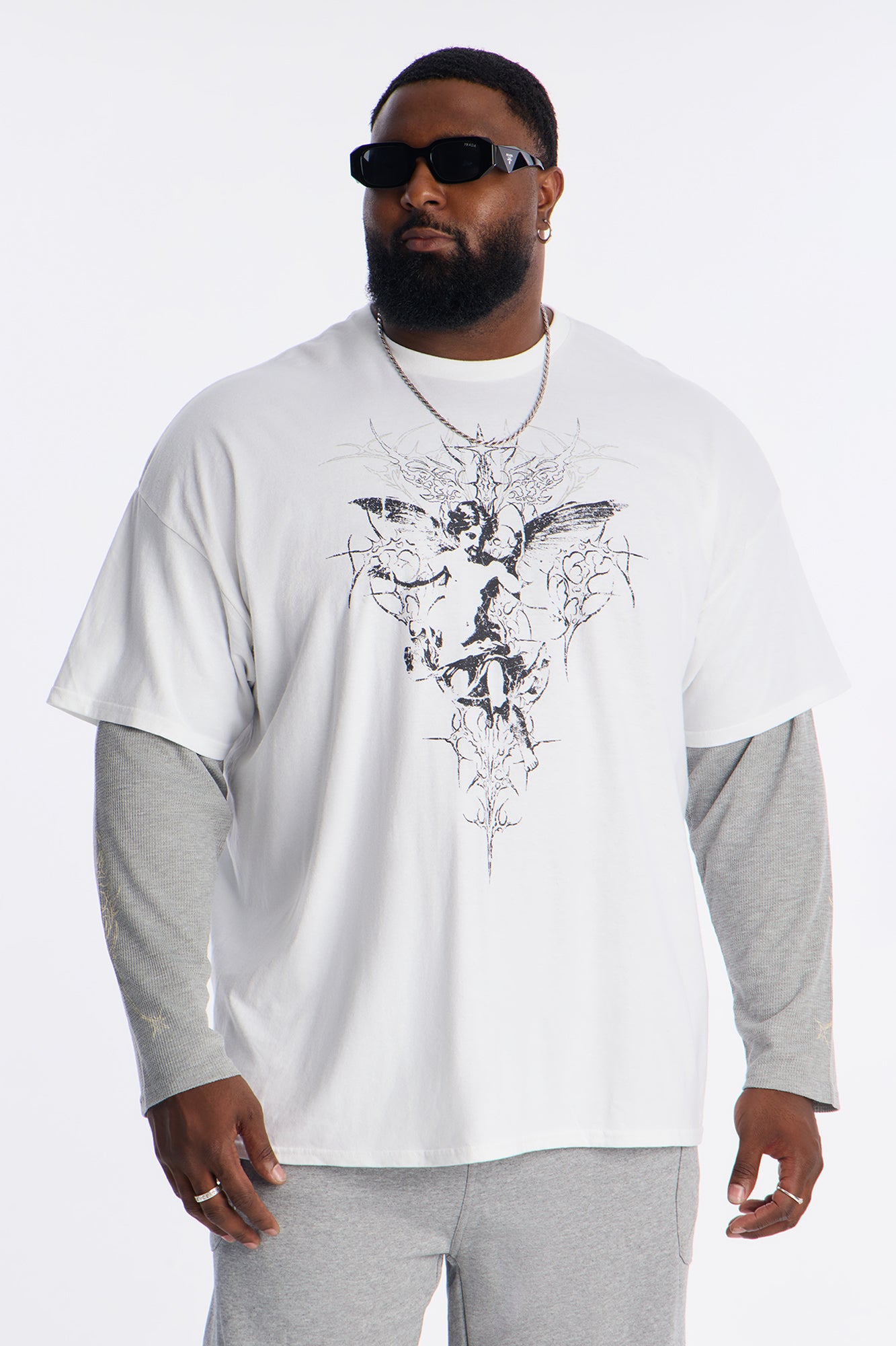 Angelic Thermal Twofer Tee - White/combo