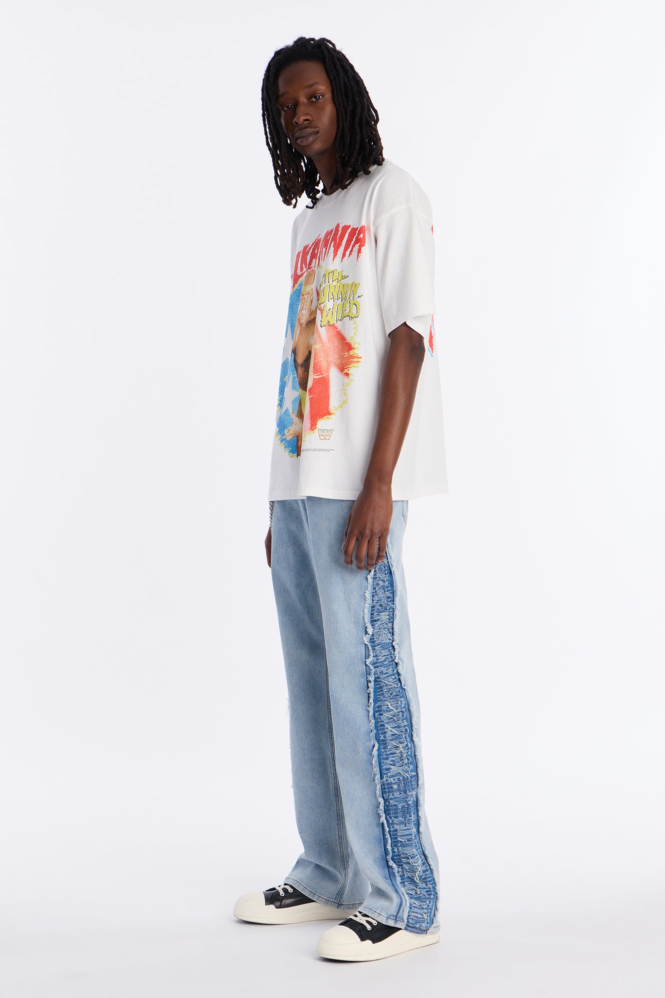 Stacked Slim Flare Fray Panel Jean - Light Blue Wash