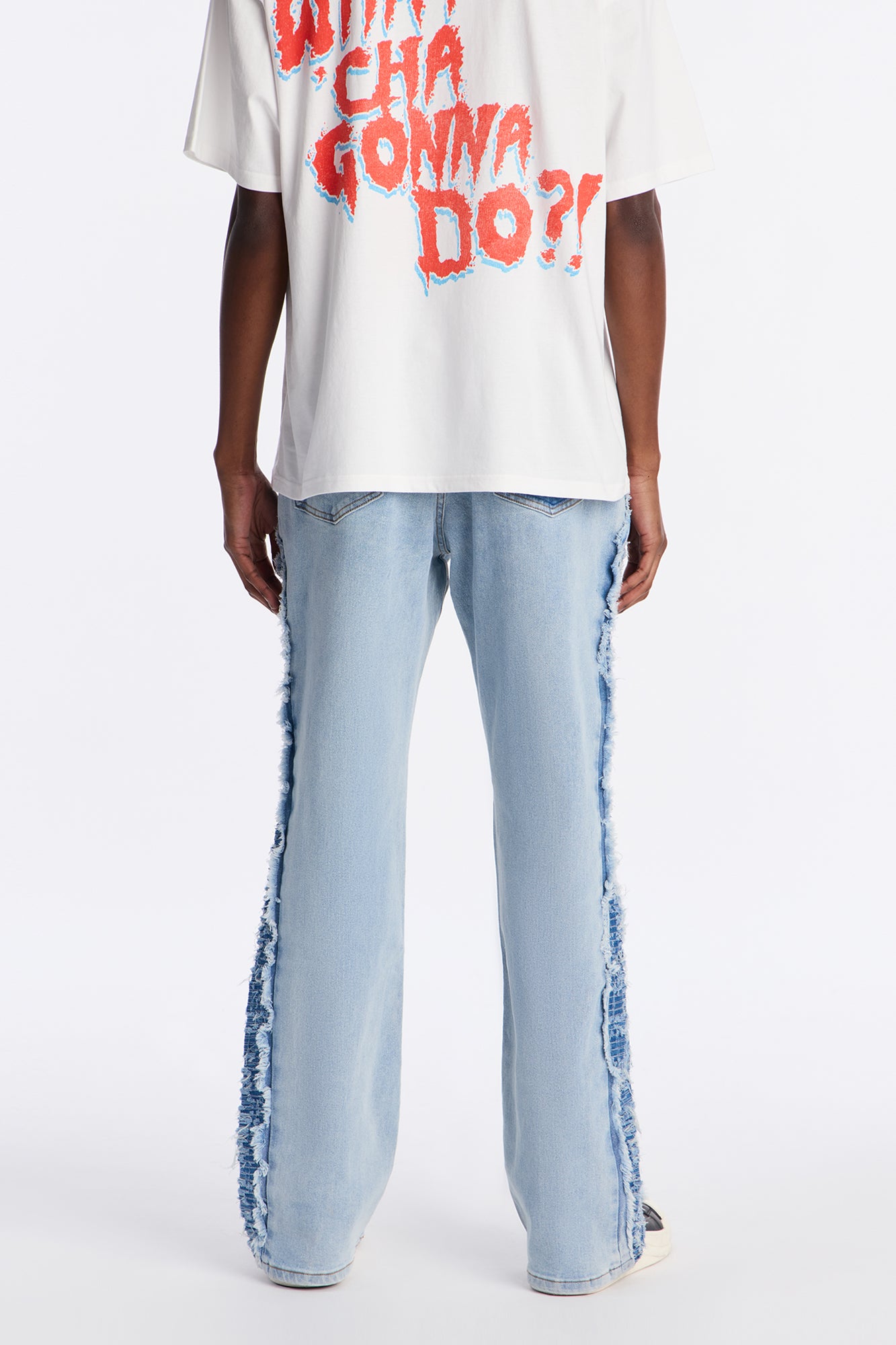 Stacked Slim Flare Fray Panel Jean - Light Blue Wash