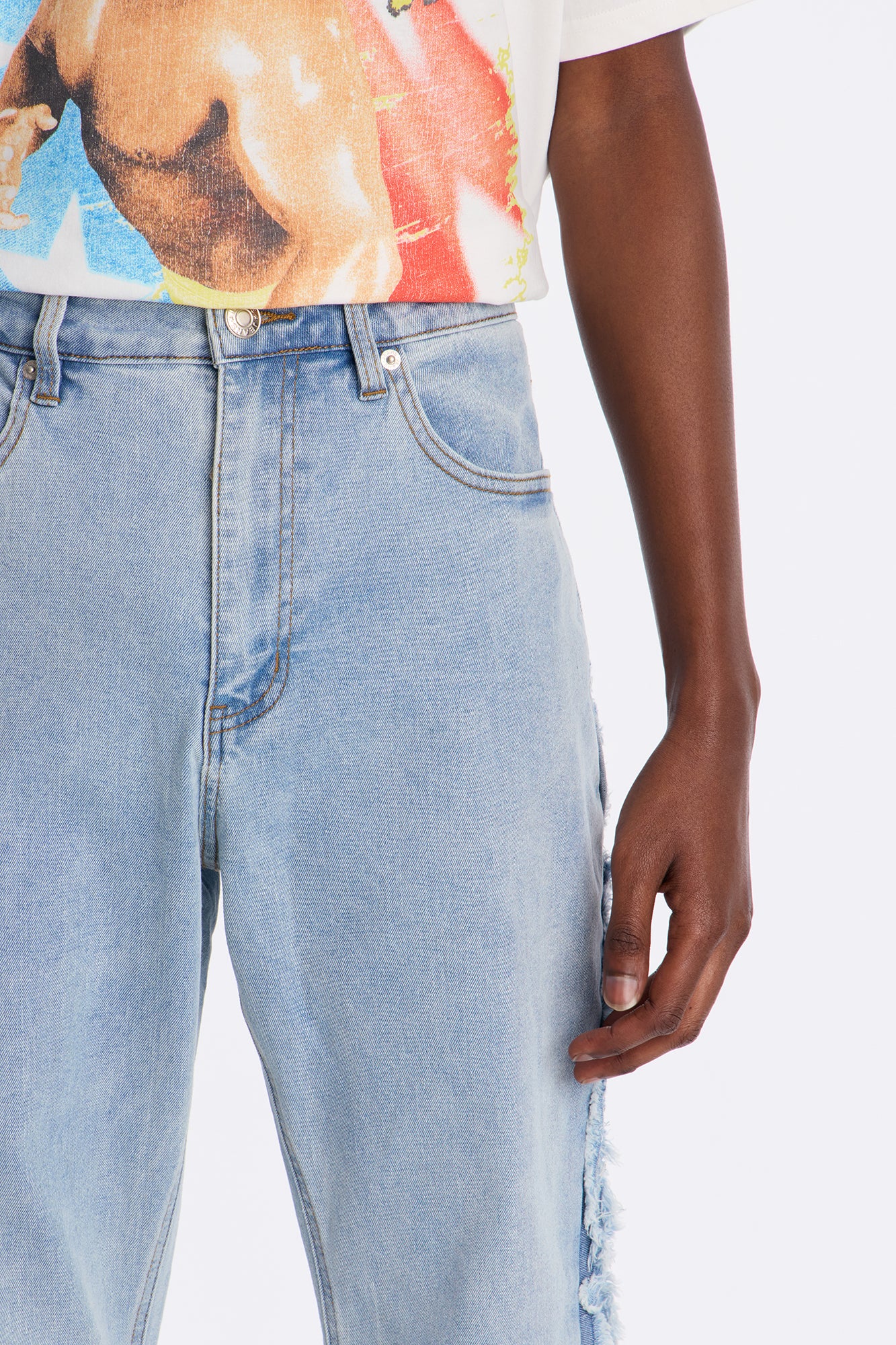 Stacked Slim Flare Fray Panel Jean - Light Blue Wash