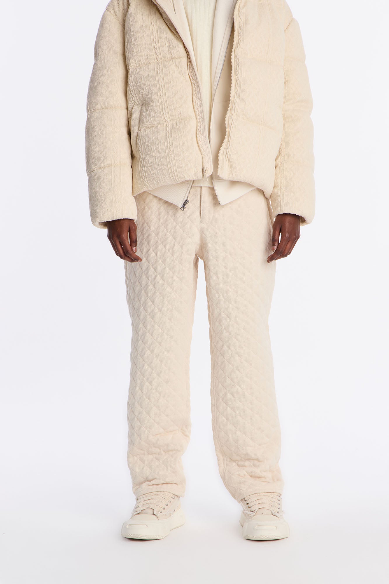 Straight Textured Cabin Quilted Pant - Cream