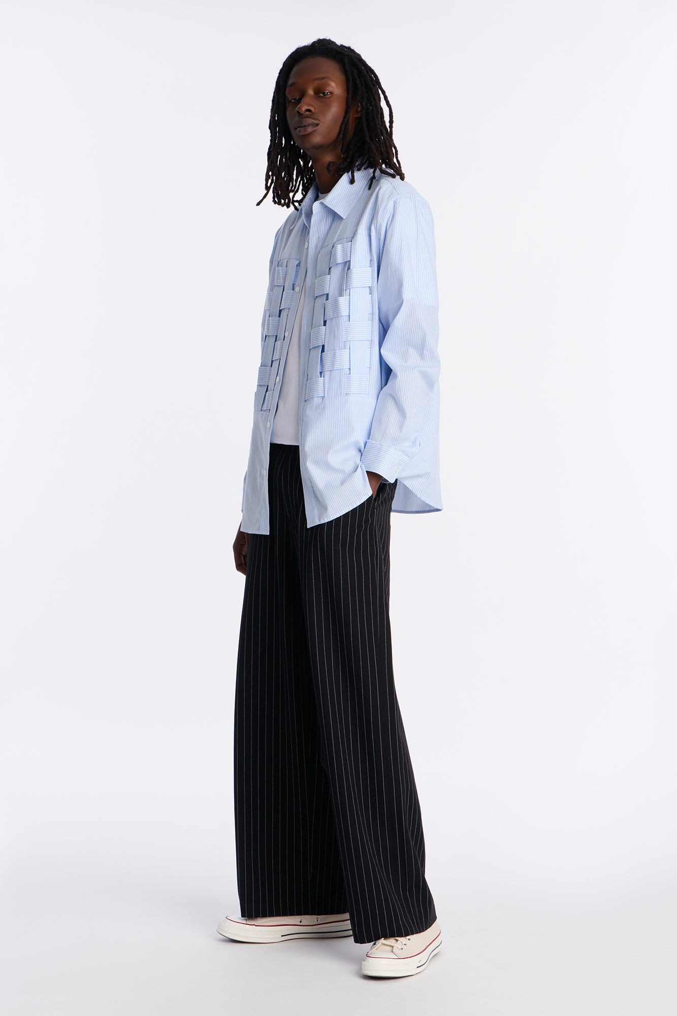 Relaxed Trenzado Striped Button Up Shirt - Light Blue