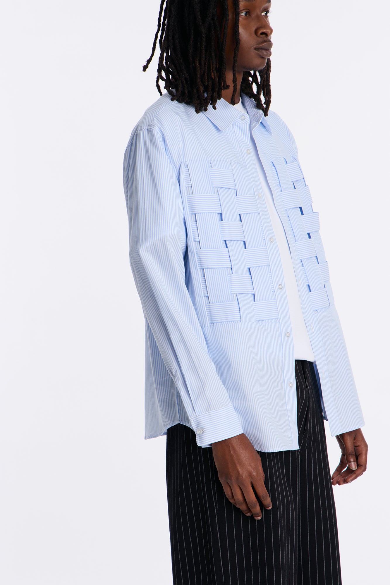 Relaxed Trenzado Striped Button Up Shirt - Light Blue
