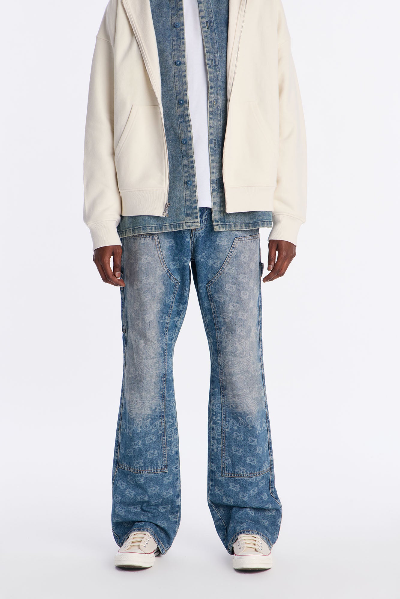 Paisley Last Stacked Slim Flare Carpenter Jean - Medium Blue Wash