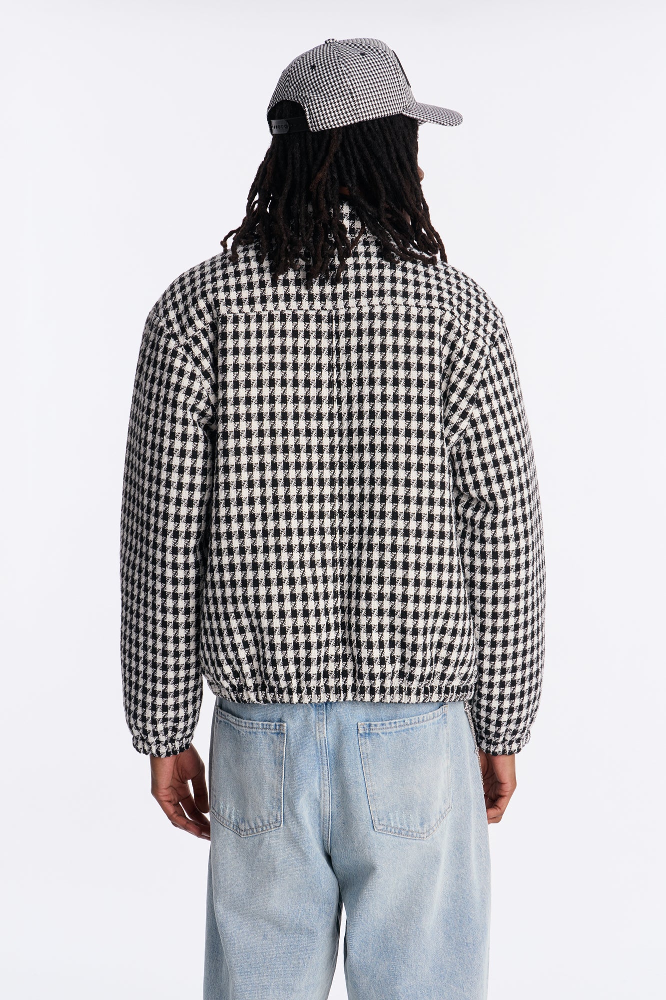 Ludlow Checkered Tweed Padded Bomber Jacket - Black/White