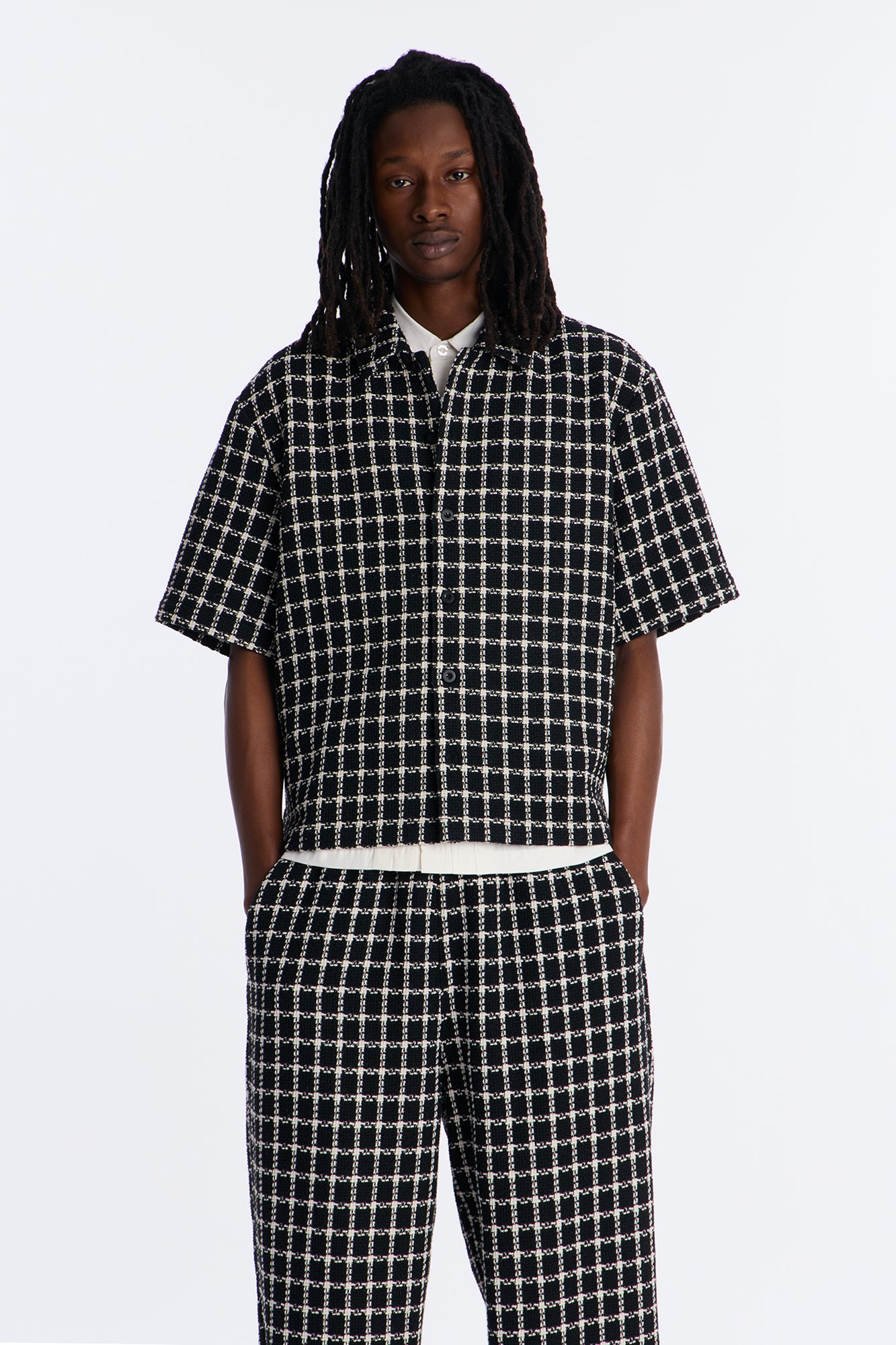 Relaxed Tweed Theory Button Up Shirt - Black