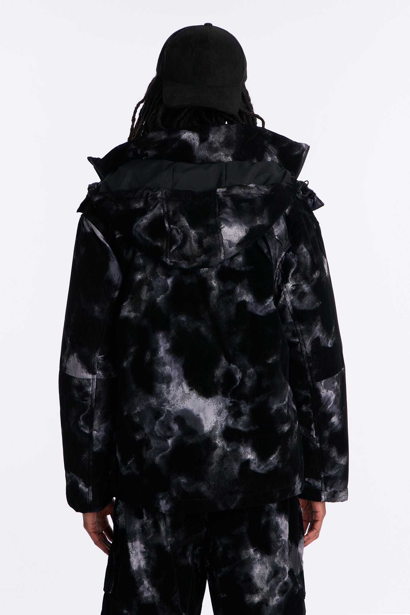 Padded Flocked Marble Ski Jacket - Black