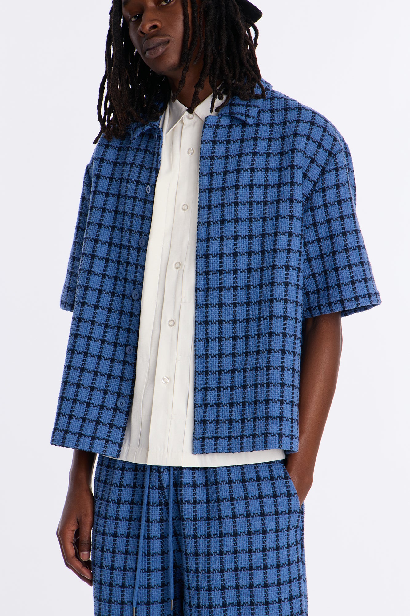 Relaxed Tweed Theory Button Up Shirt - Blue