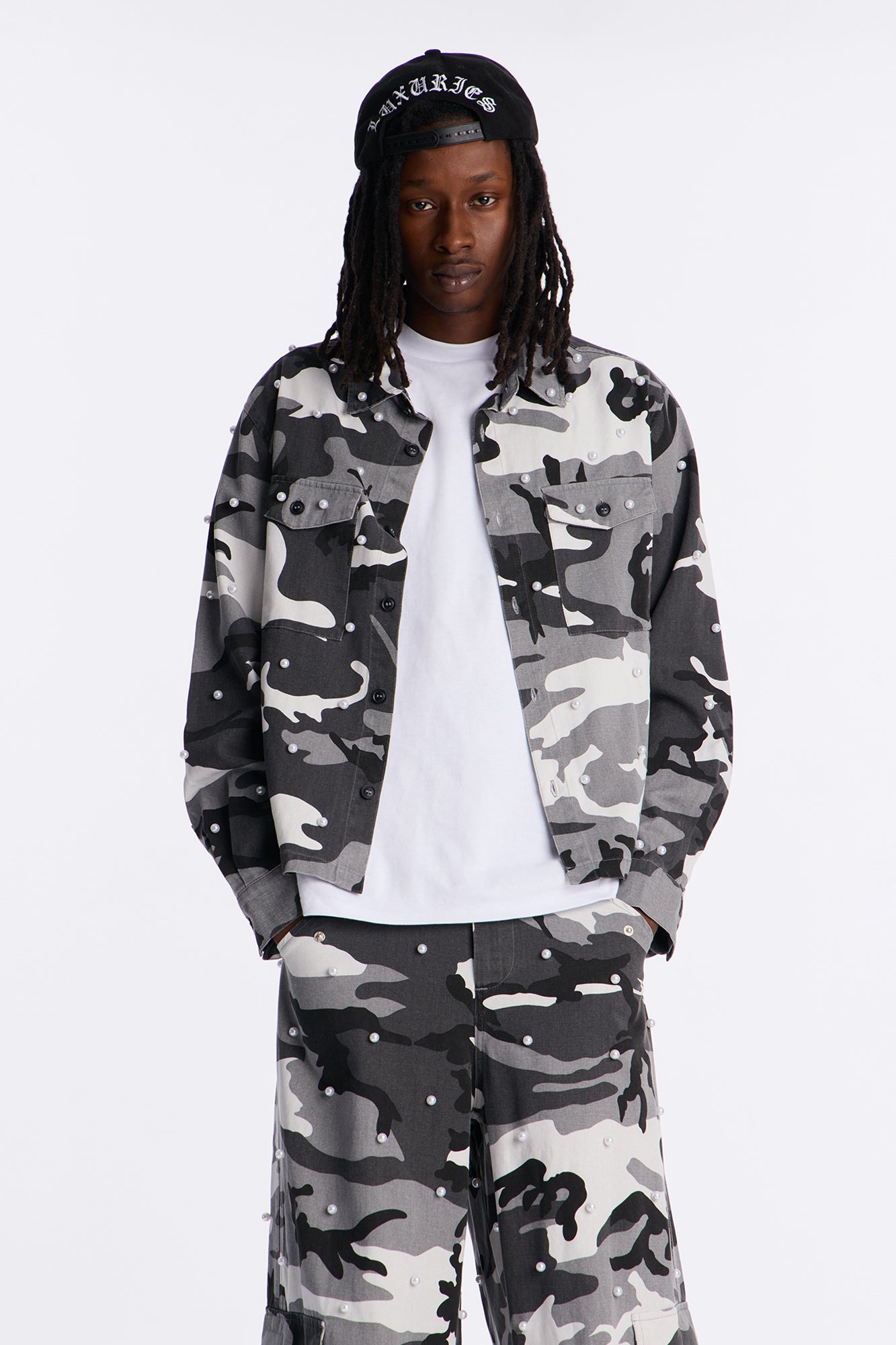 Pearl Wildin Camo Button Up Shirt - Black