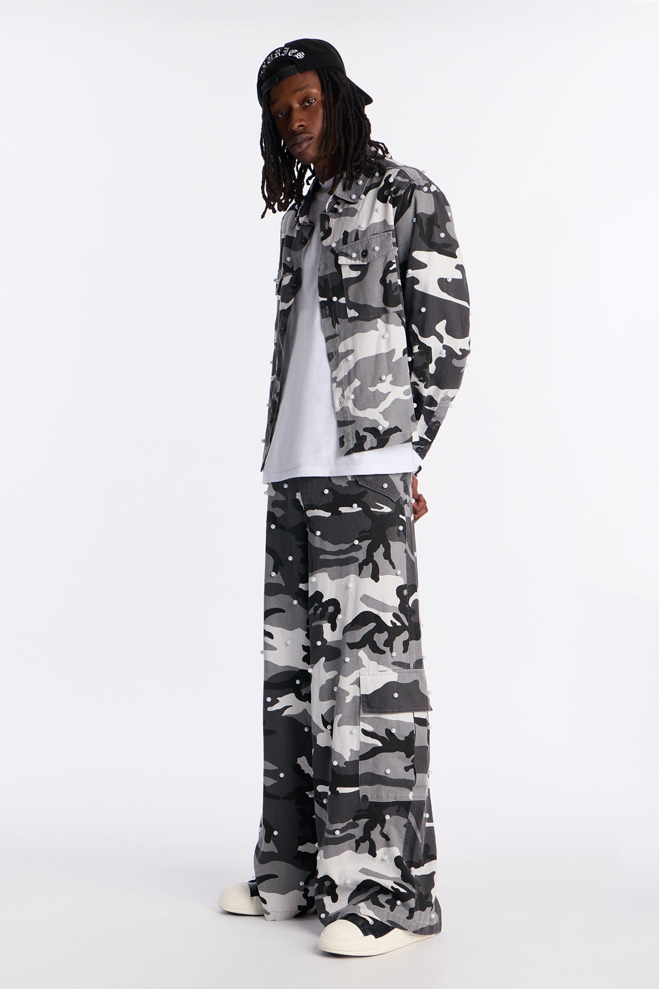 Pearl Wildin Camo Button Up Shirt - Black