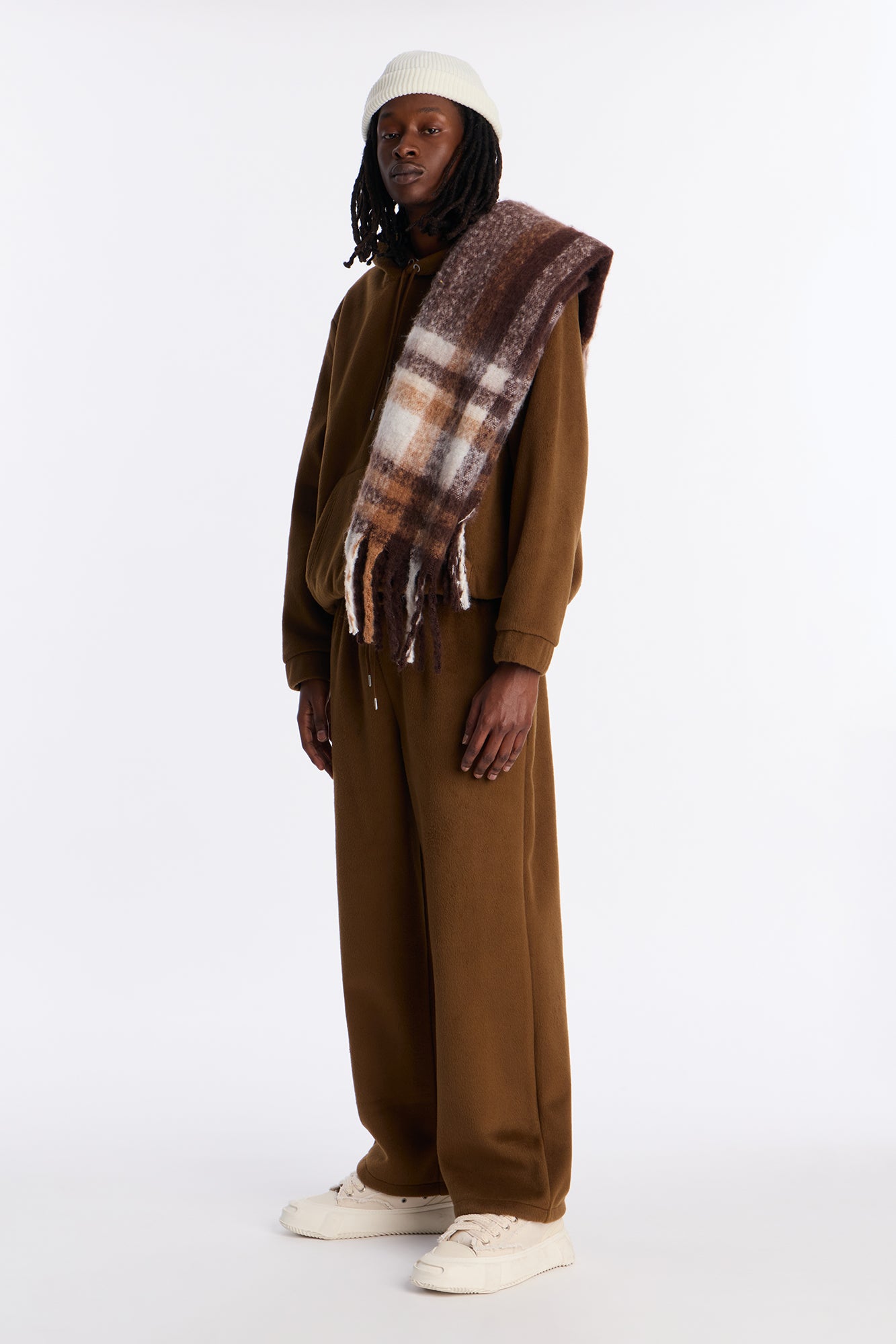 Fuzzy Textured Premium Straight Pants - Brown