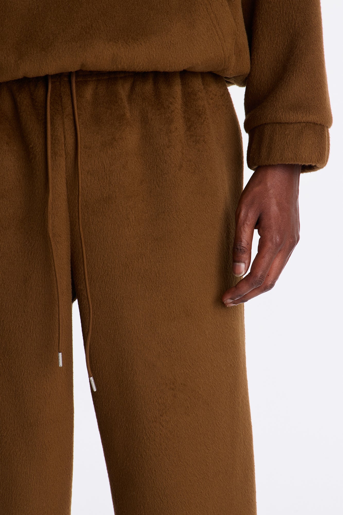 Fuzzy Textured Premium Straight Pants - Brown