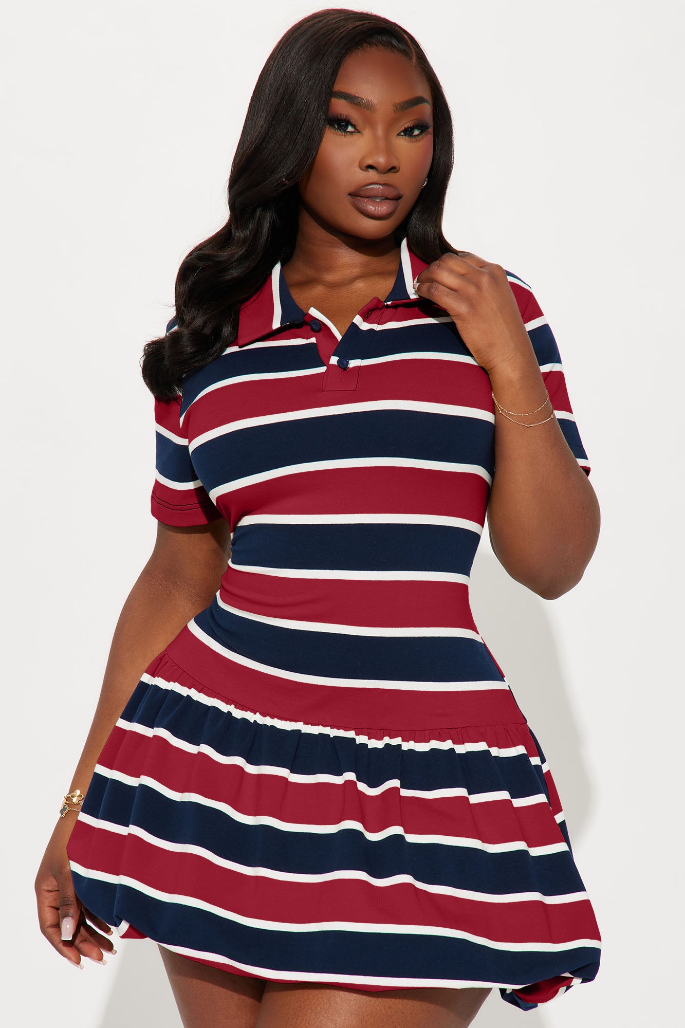 Hayes Striped Bubble Micro Mini Dress - Navy/Red