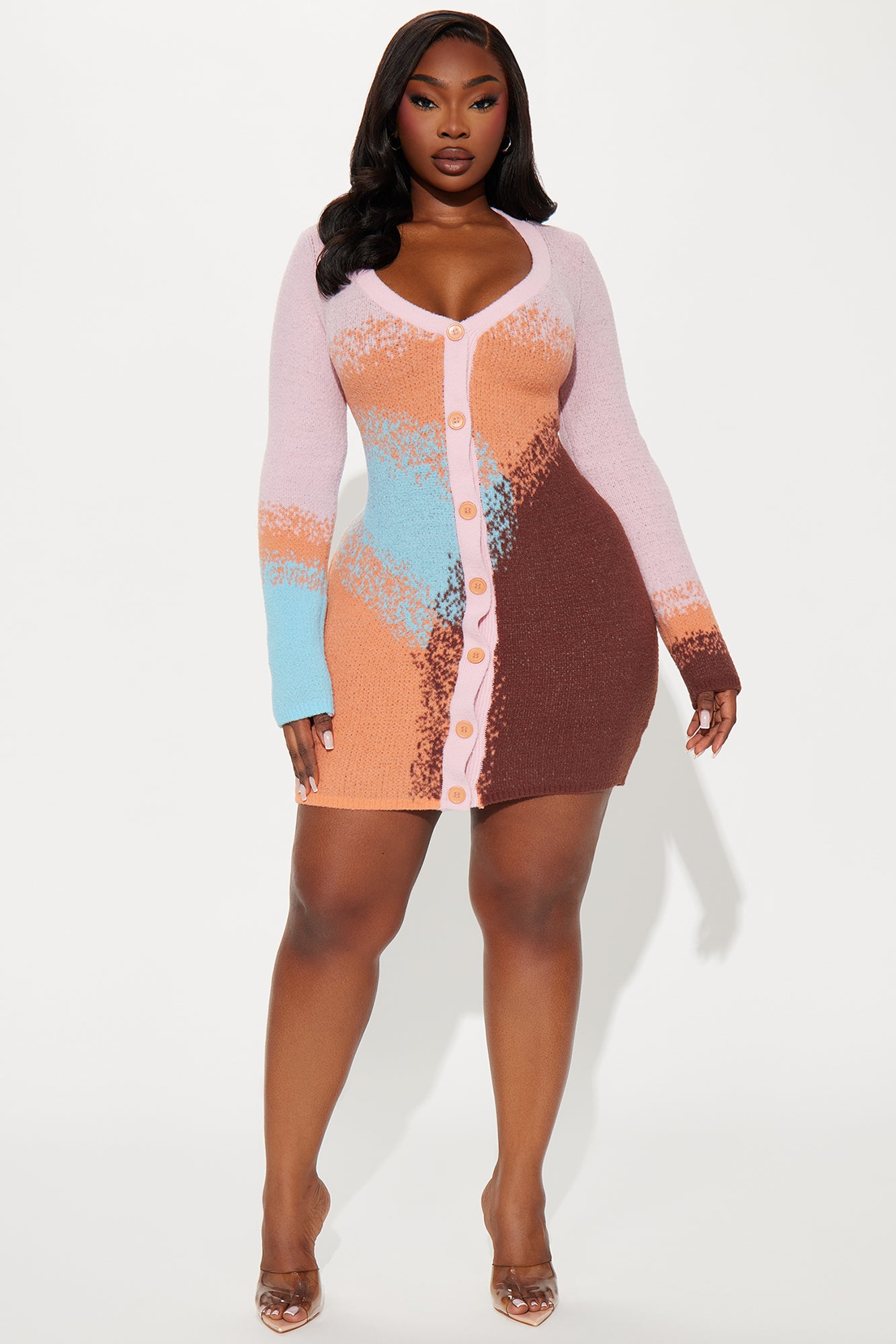 Scenic View Sweater Mini Dress - Pink/combo