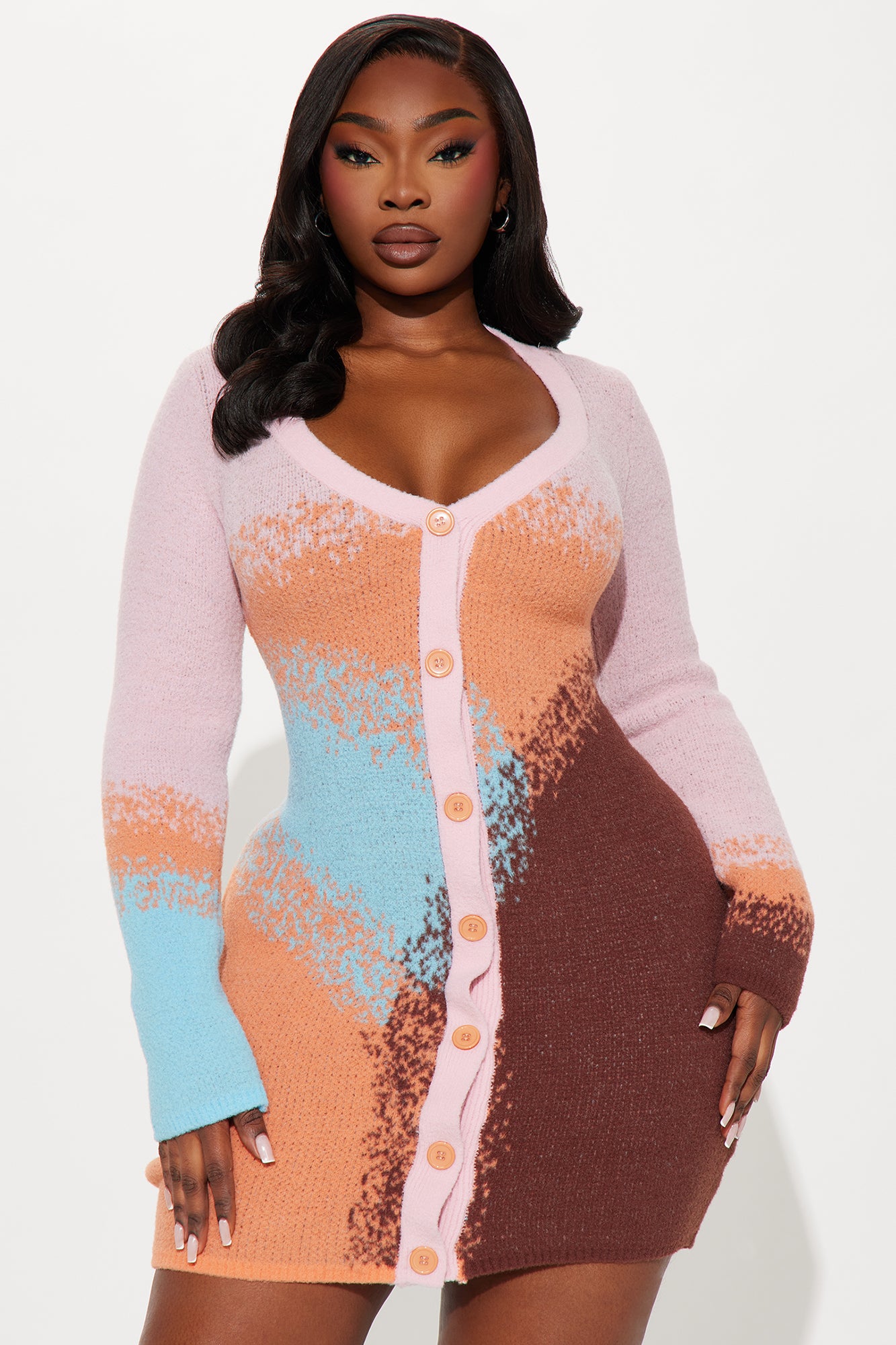 Scenic View Sweater Mini Dress - Pink/combo