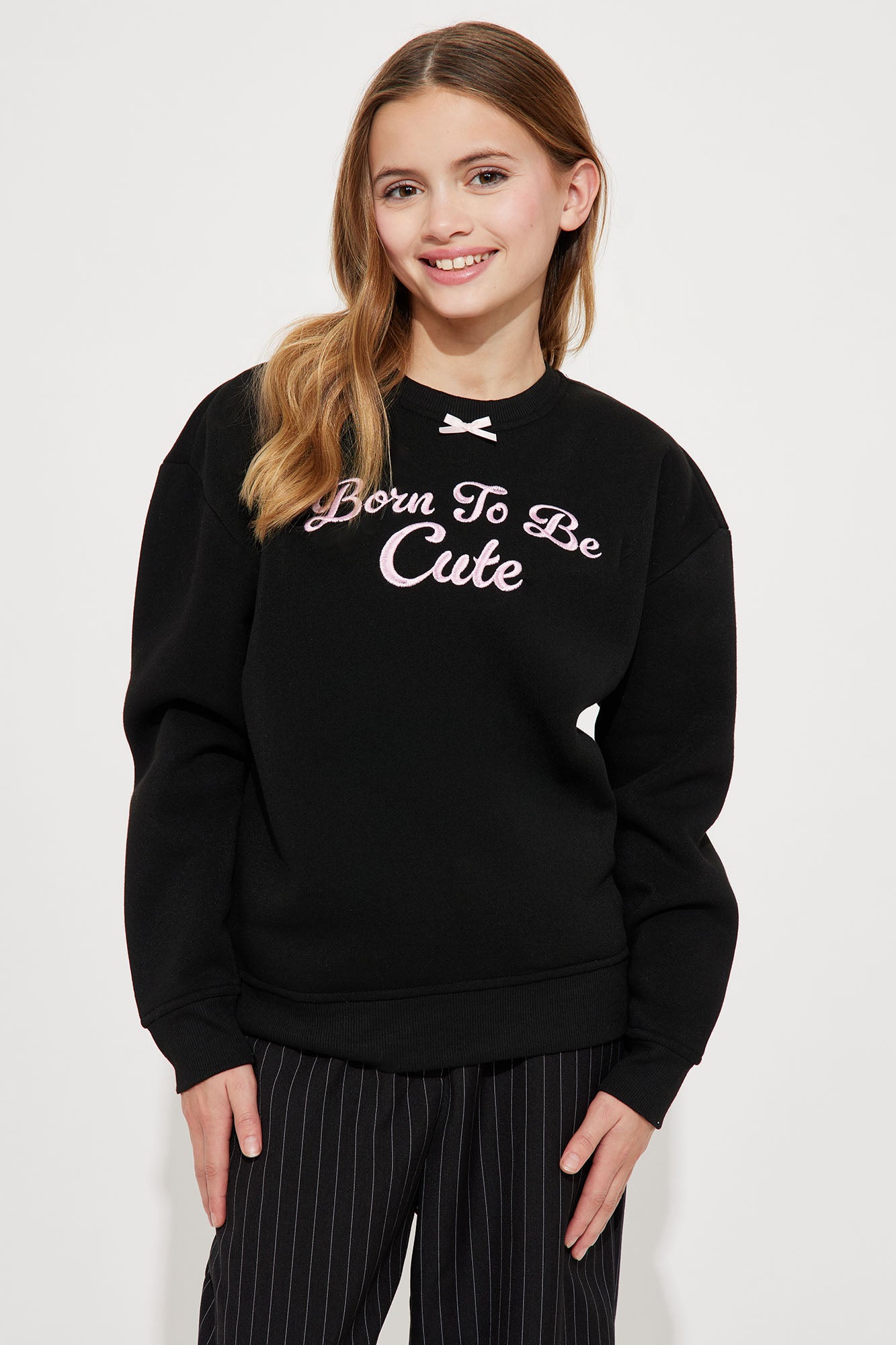 Mini Born To Be Cute Crew Neck Sweatshirt - Black