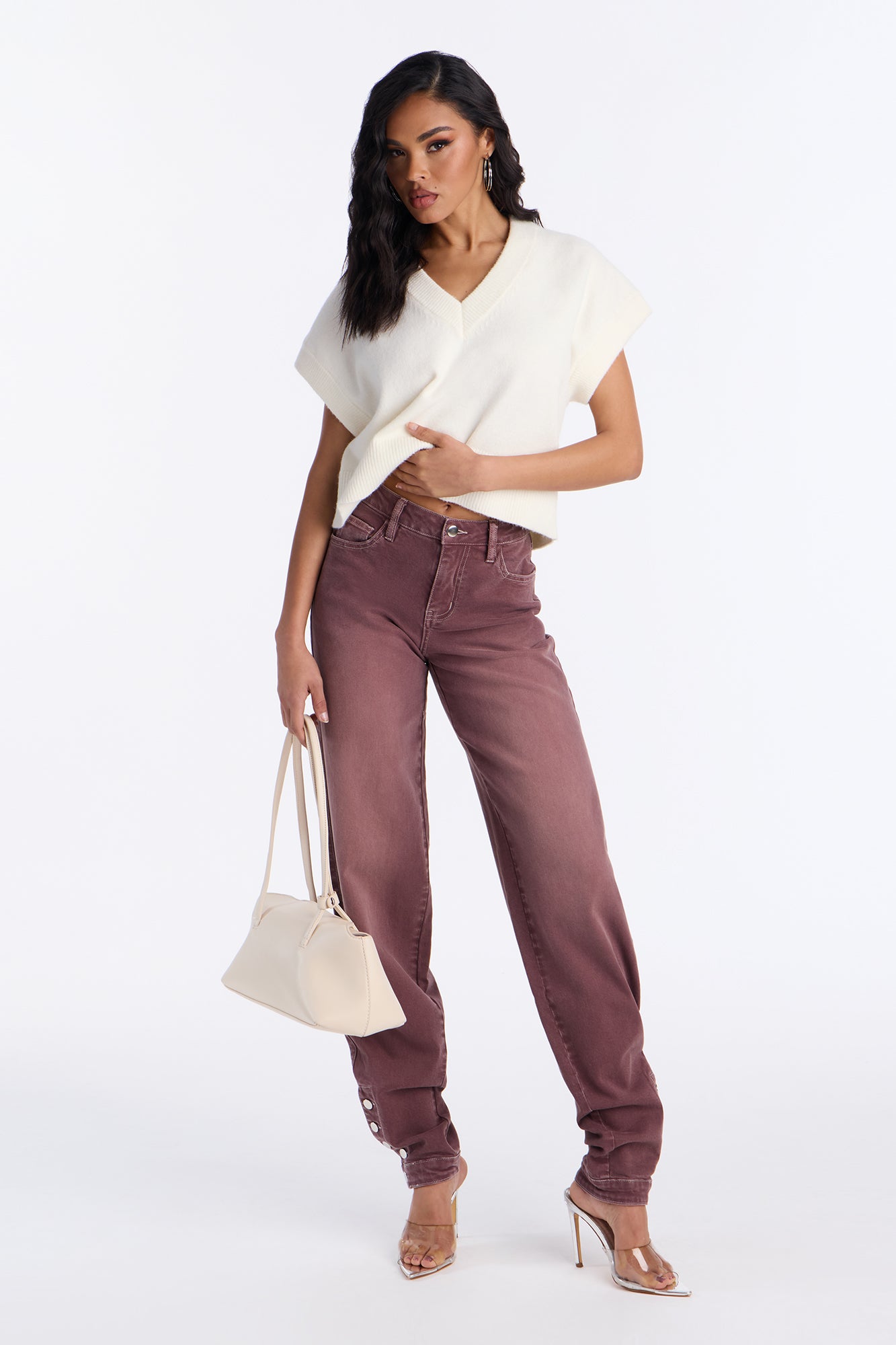 Sienna Stacked Straight Leg Jeans - Plum