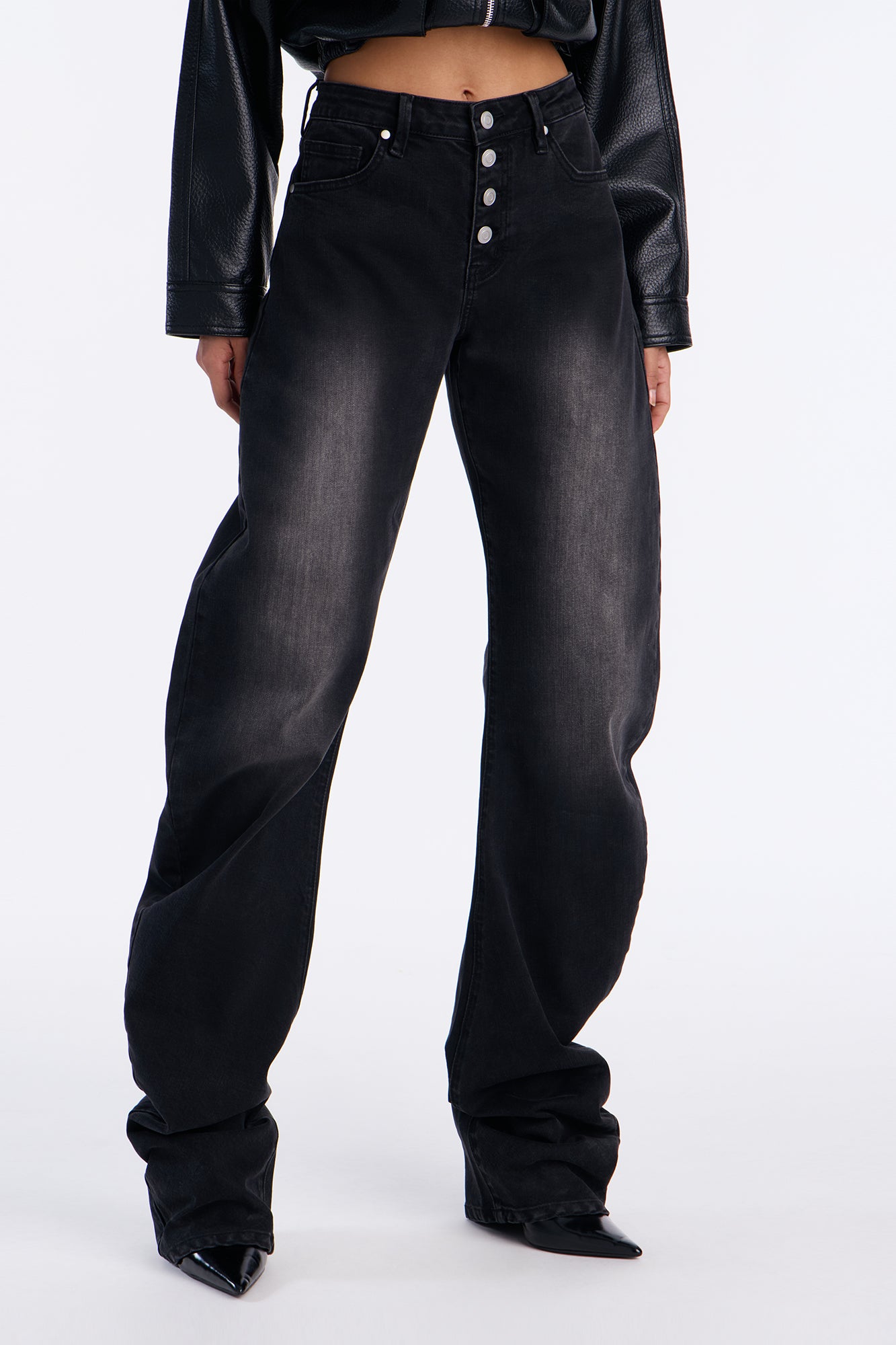 Party On Stacked Straight Leg Jeans - Black Wash