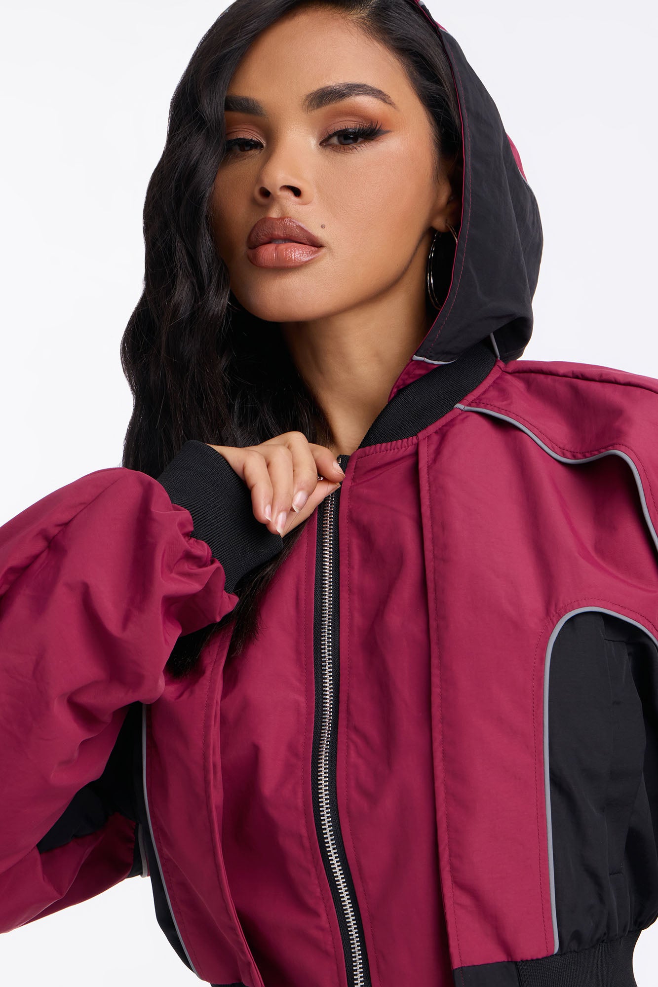 Set The Trend Windbreaker Jacket - Burgundy/combo