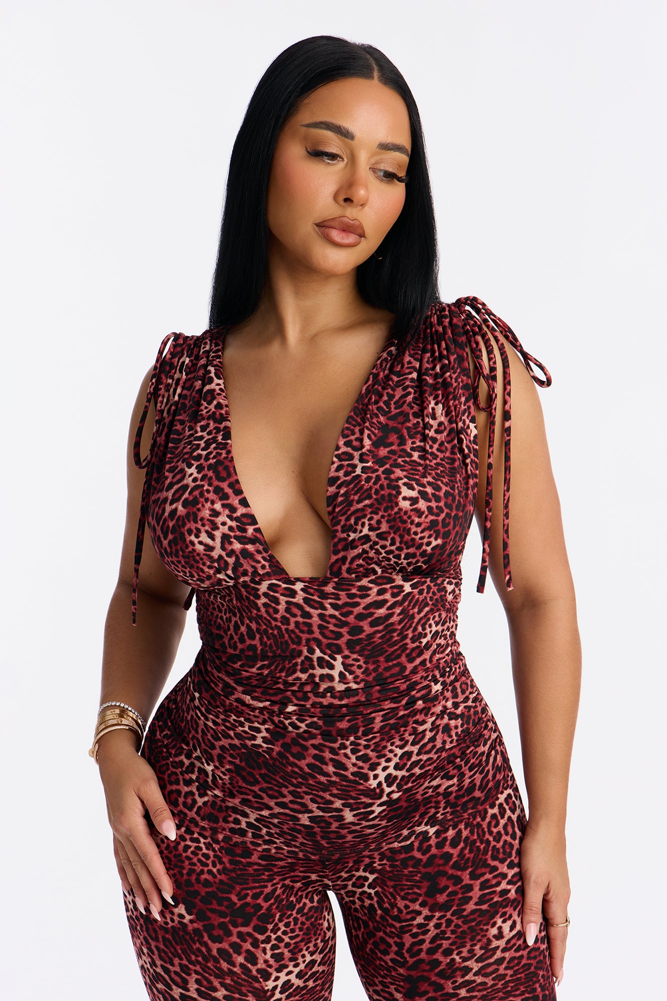 Rosalia Leopard Capri Jumpsuit - Red
