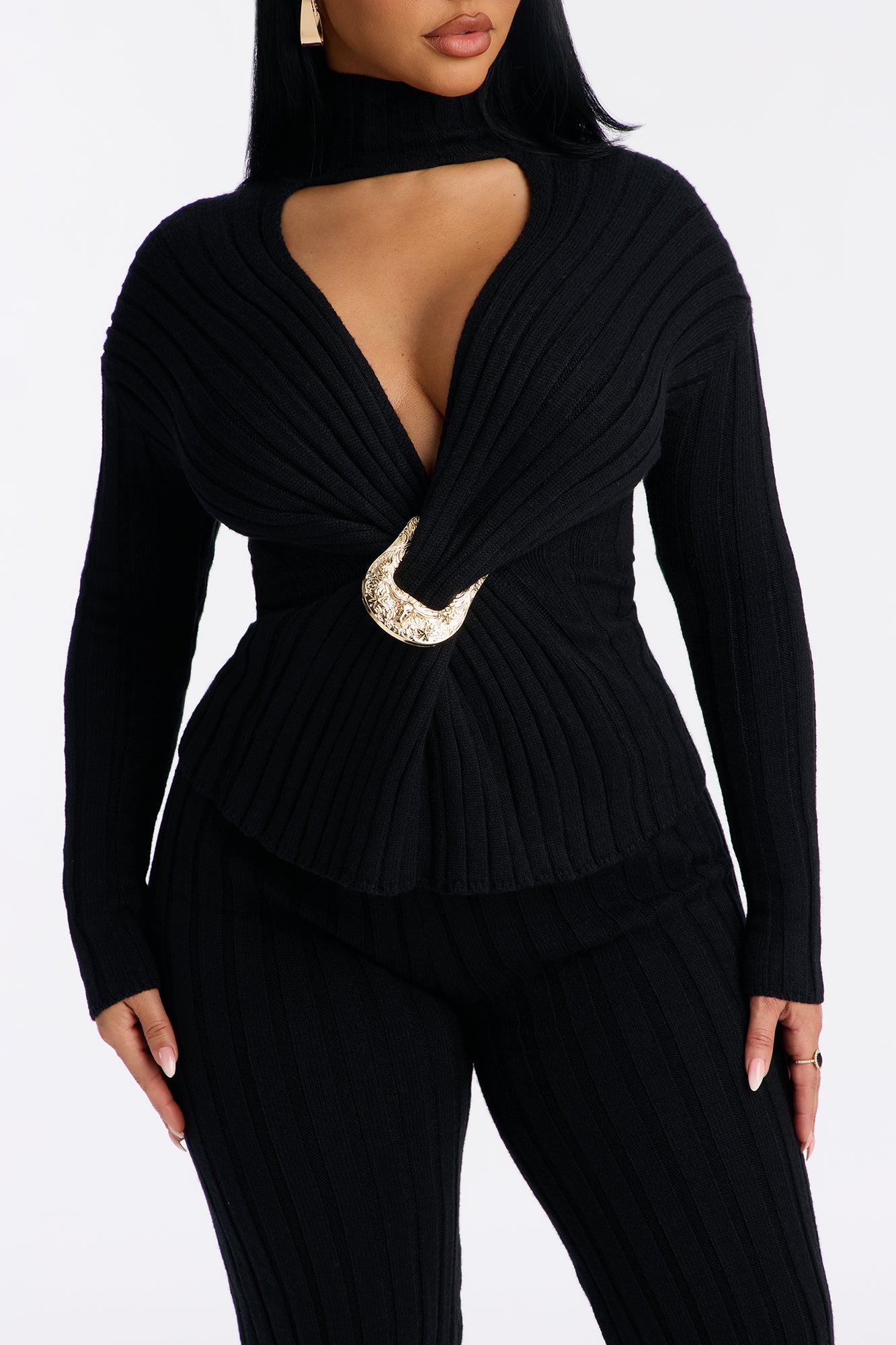 Klara Sweater Turtle Neck Pant Set - Black