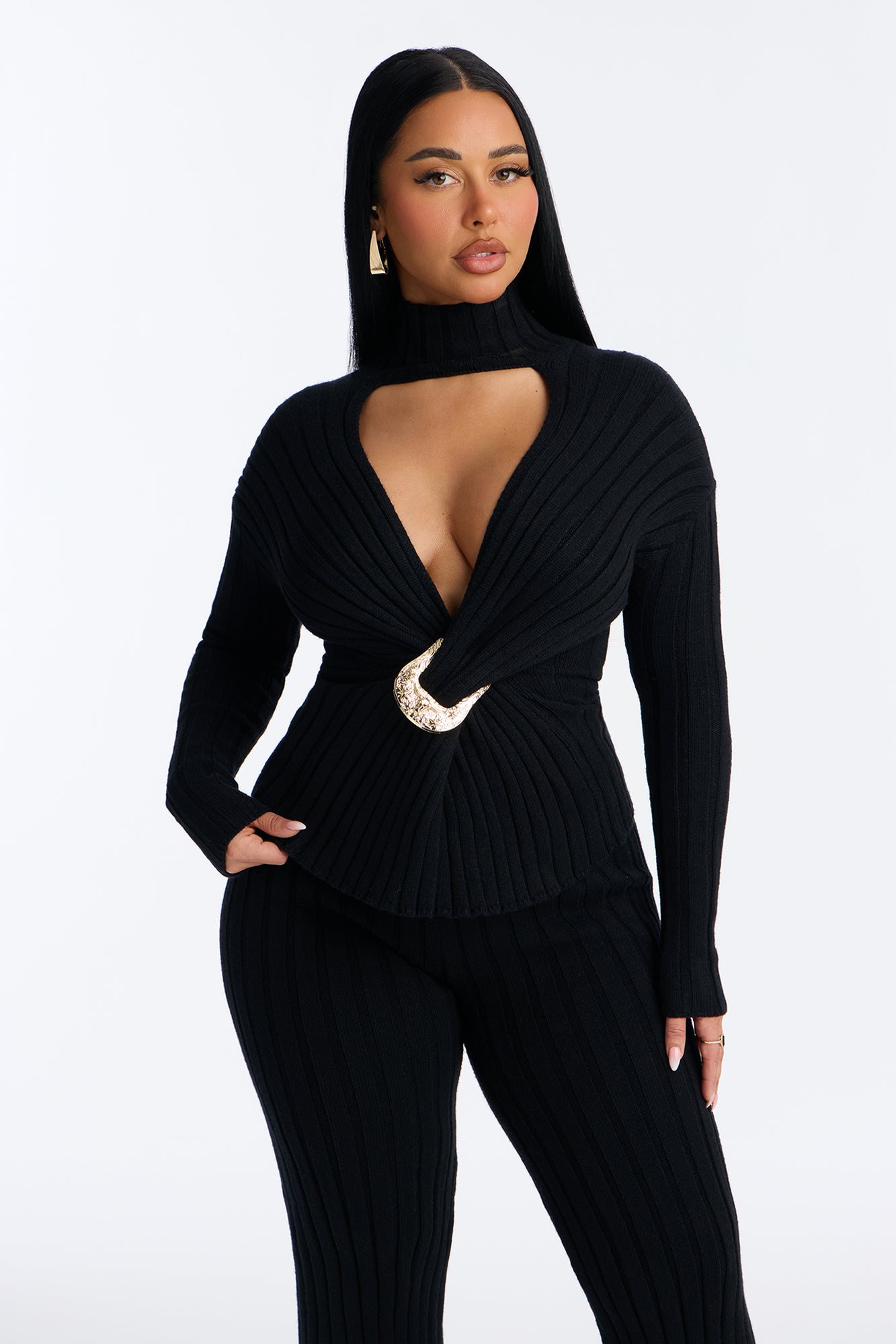 Klara Sweater Turtle Neck Pant Set - Black