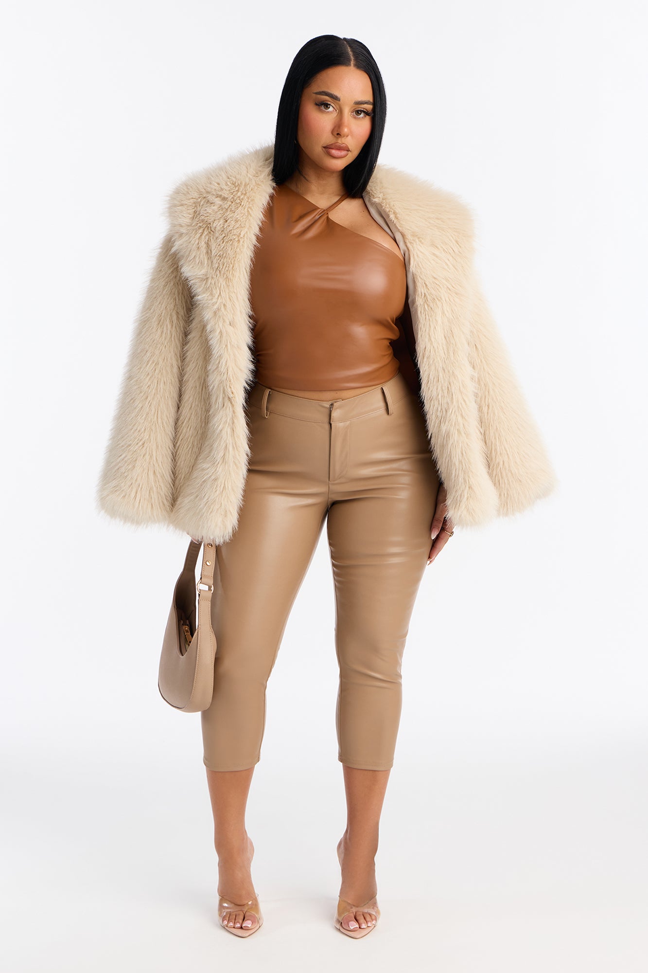 Marinna Faux Leather Capri Pant - Taupe