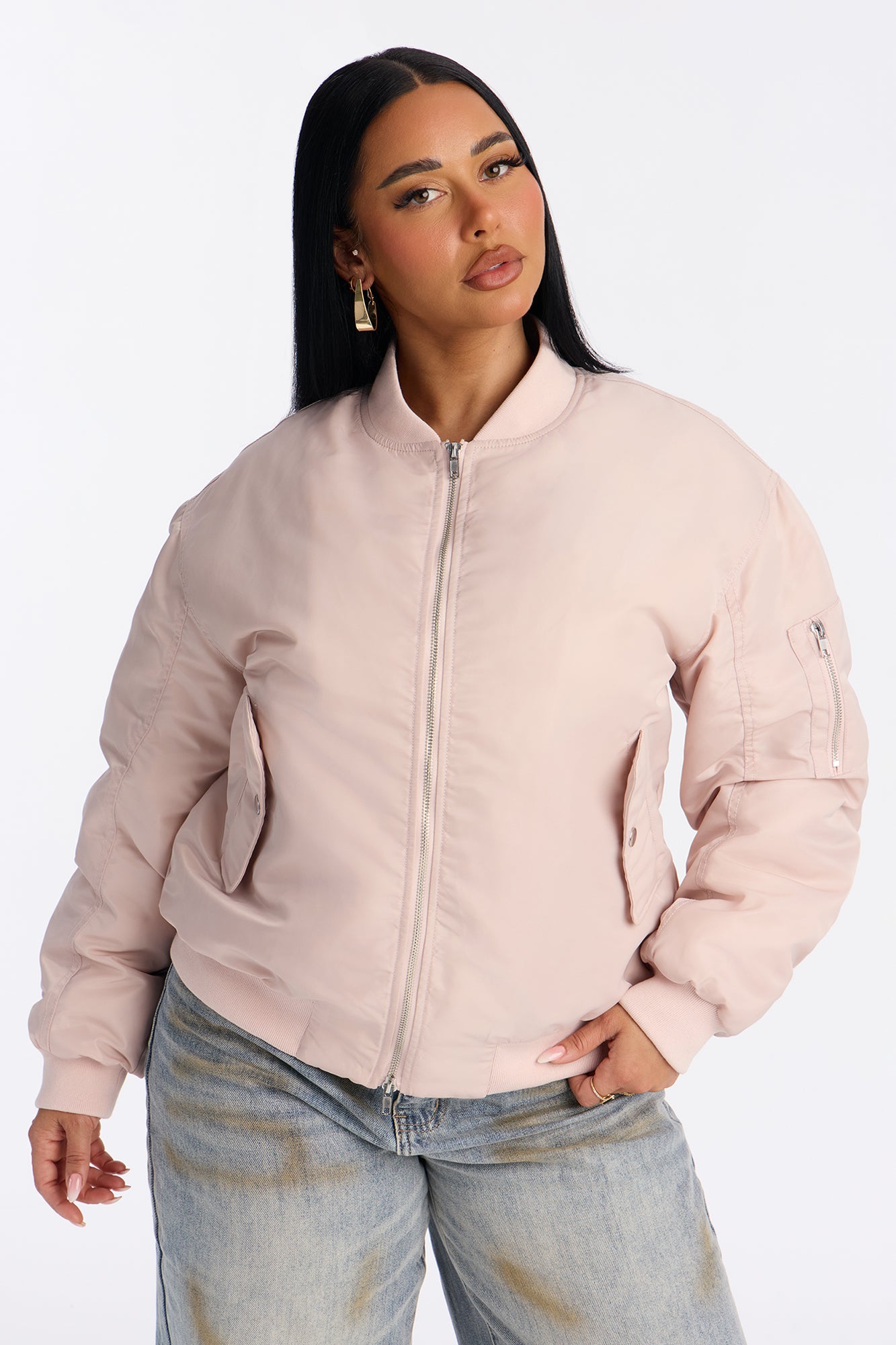 Bet On It Nylon Oversized Bomber Jacket - Pink