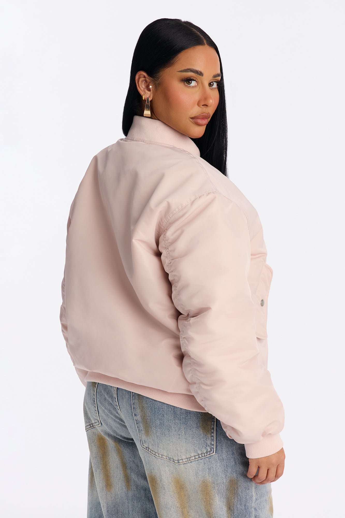 Bet On It Nylon Oversized Bomber Jacket - Pink