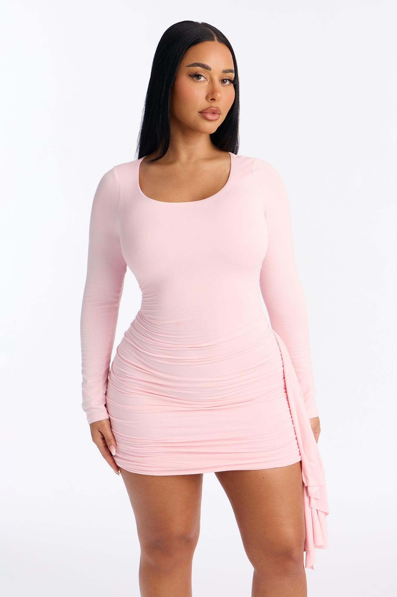 Melina Ruched Draped Mini Dress - Pink
