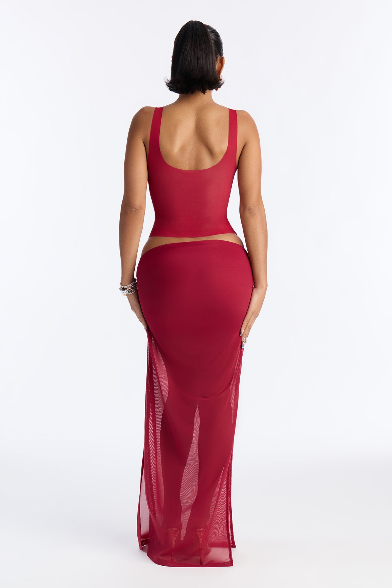 Power Mesh Low Scoop Back Sleeveless Top - DarkRed