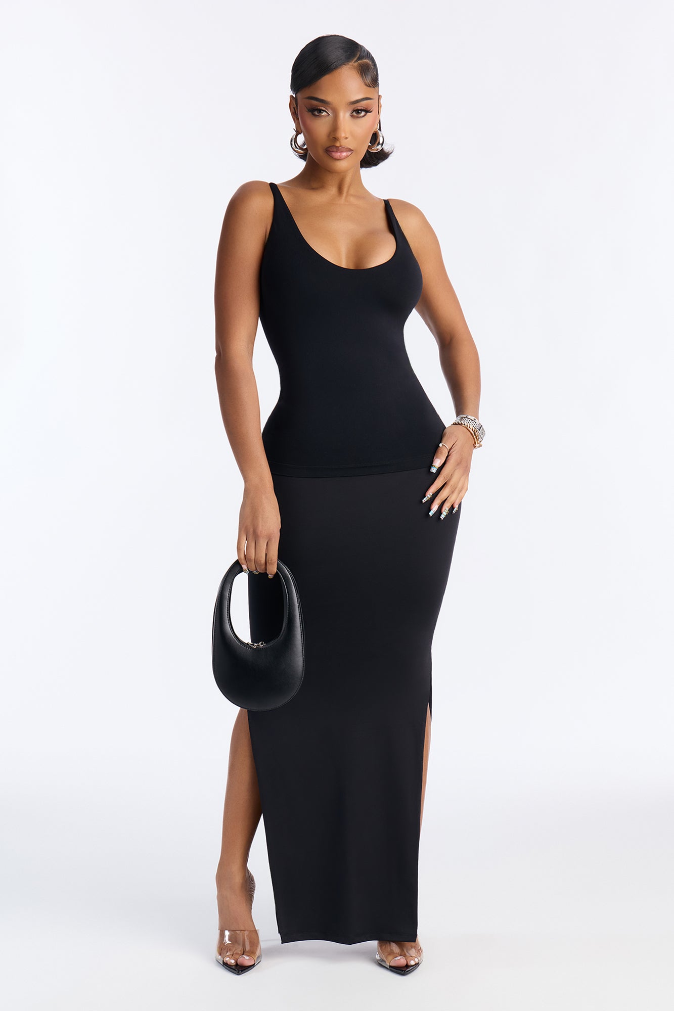 Seamless Smooth Double Lined Scoop Neck Cami Top - Black