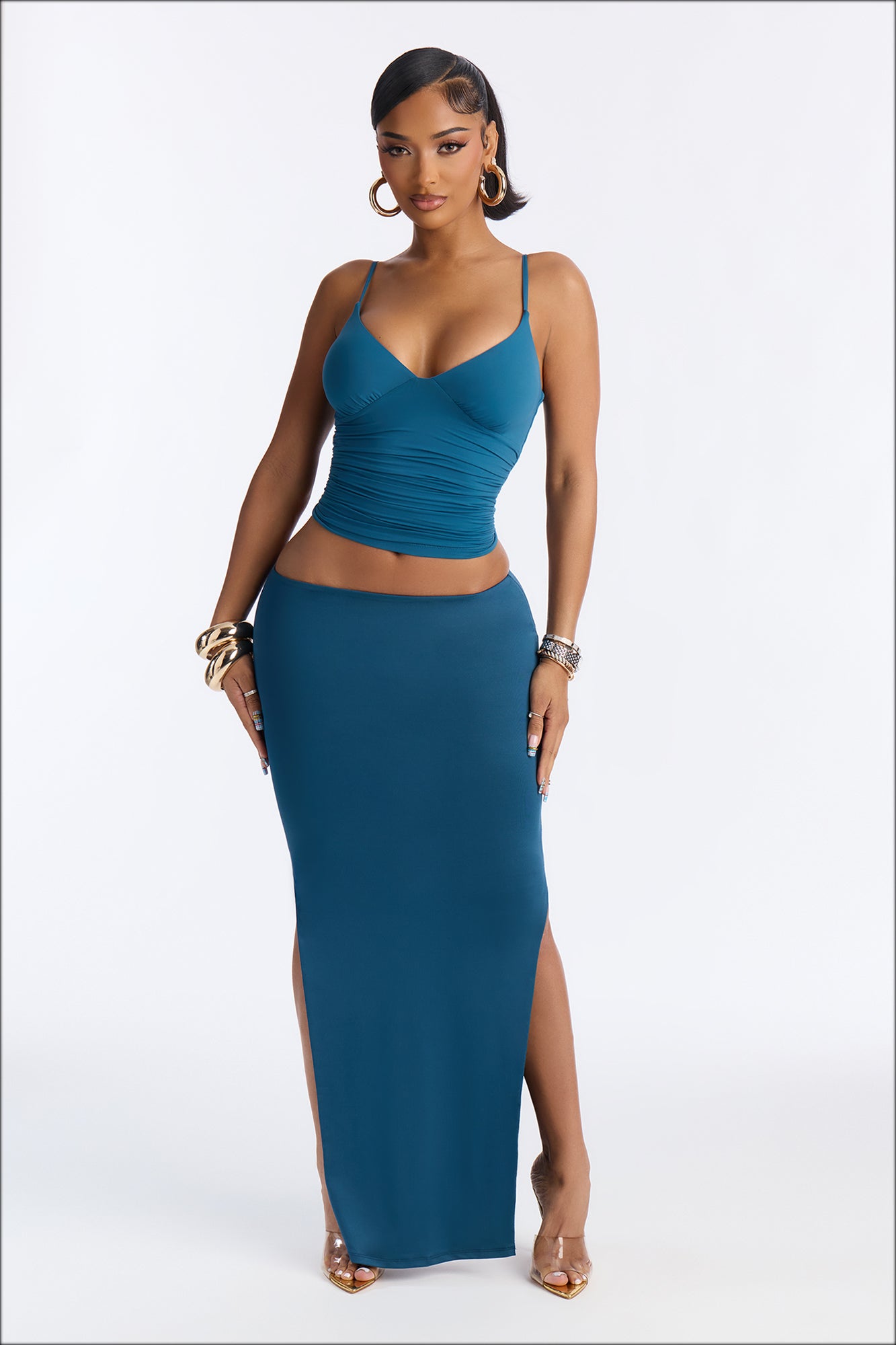 Second Skin Bra Pad V Neck Cami - Teal