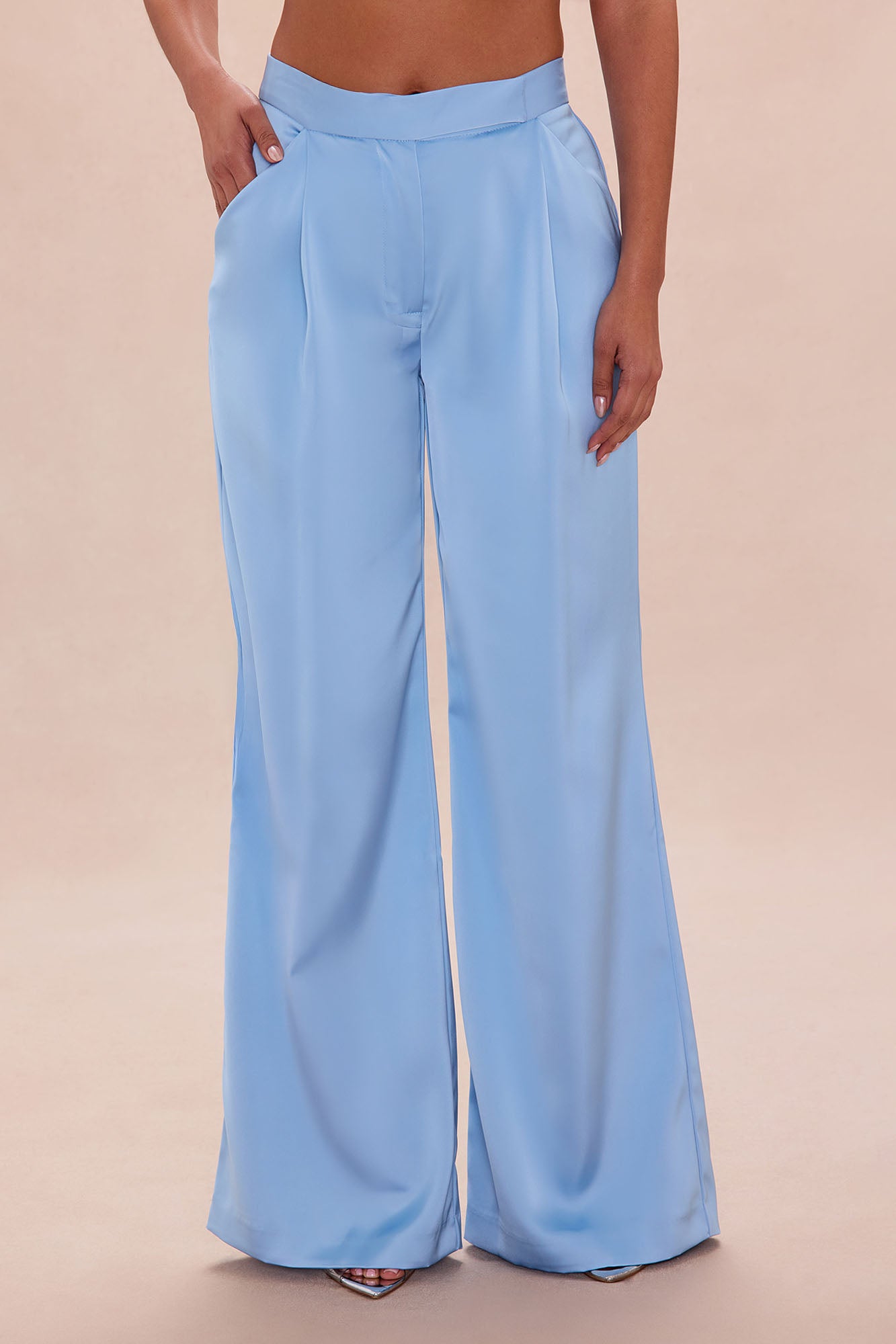 Maylee Satin Wide Leg Pant - Light Blue