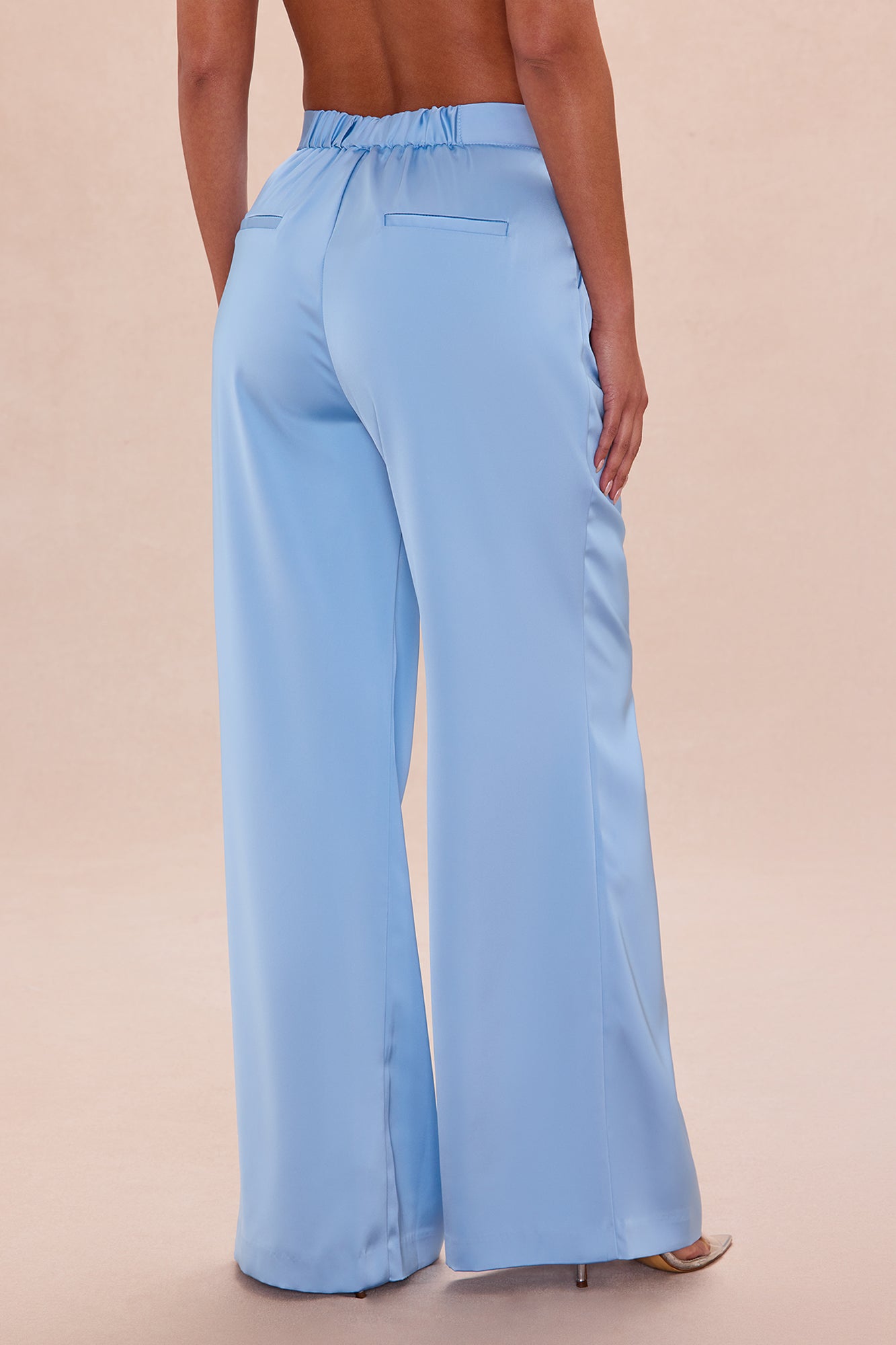 Maylee Satin Wide Leg Pant - Light Blue