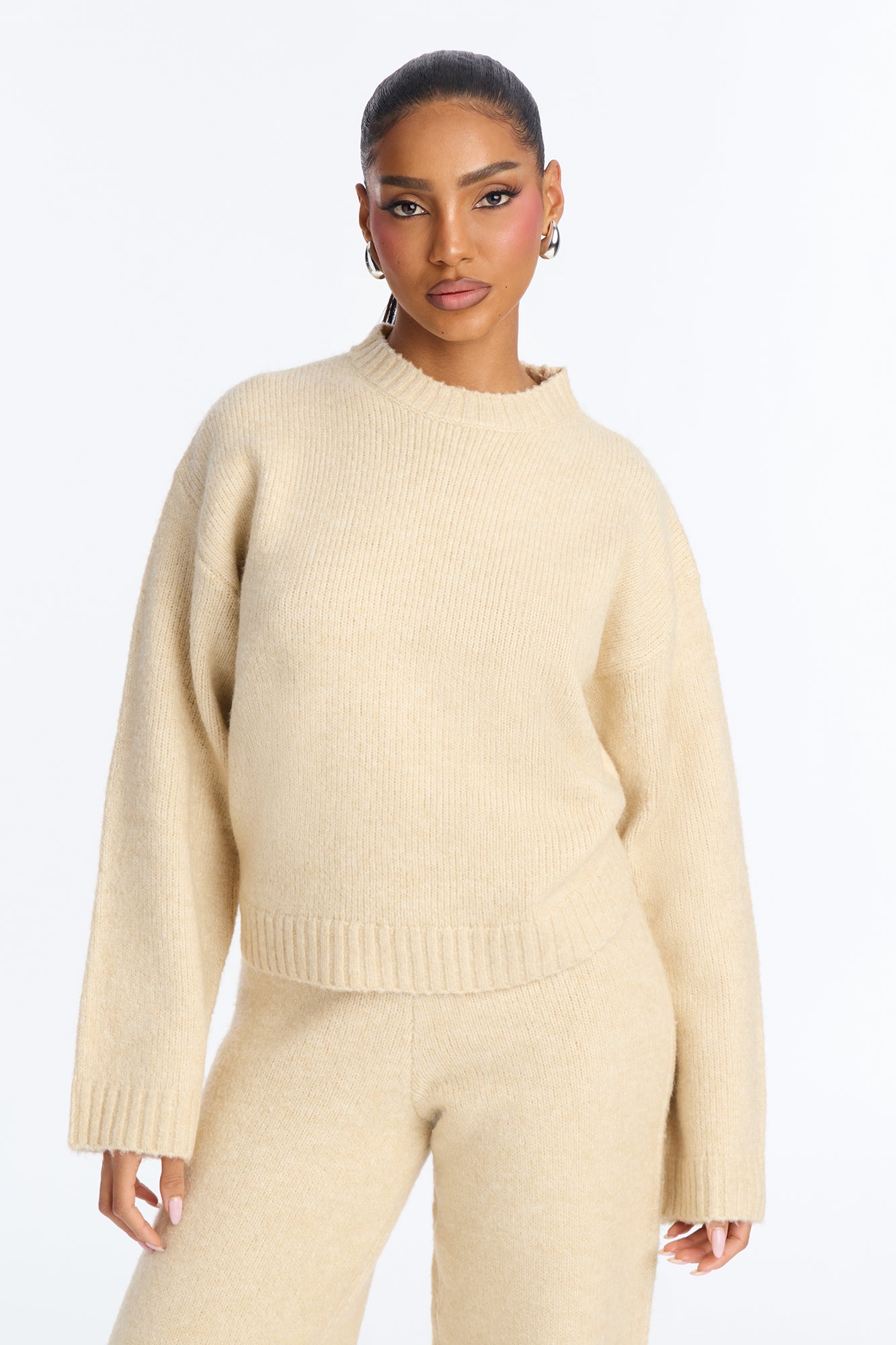 Maddie Mock Neck Sweater Pant Set - Cream