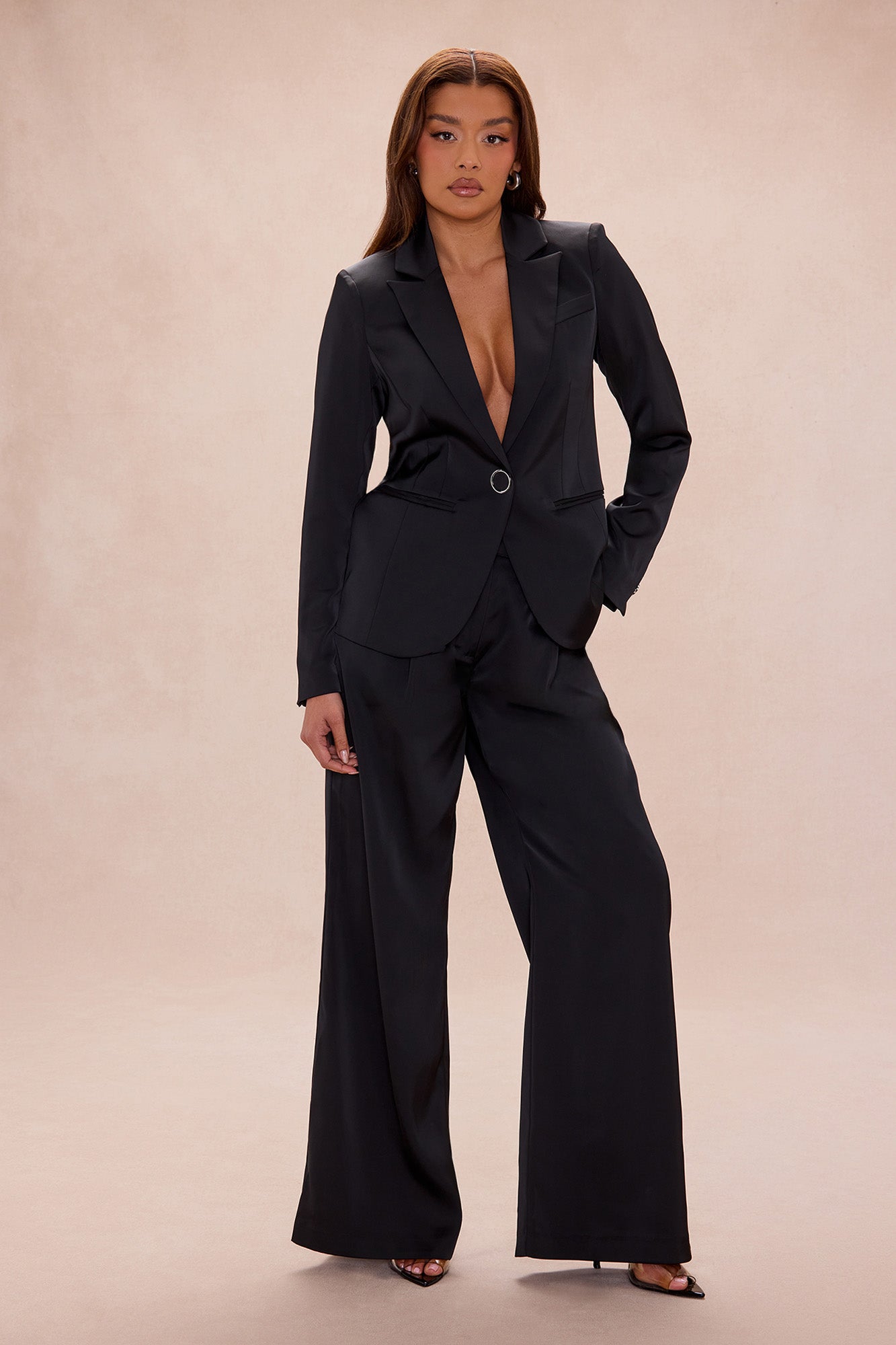 Maylee Satin Wide Leg Pant - Black