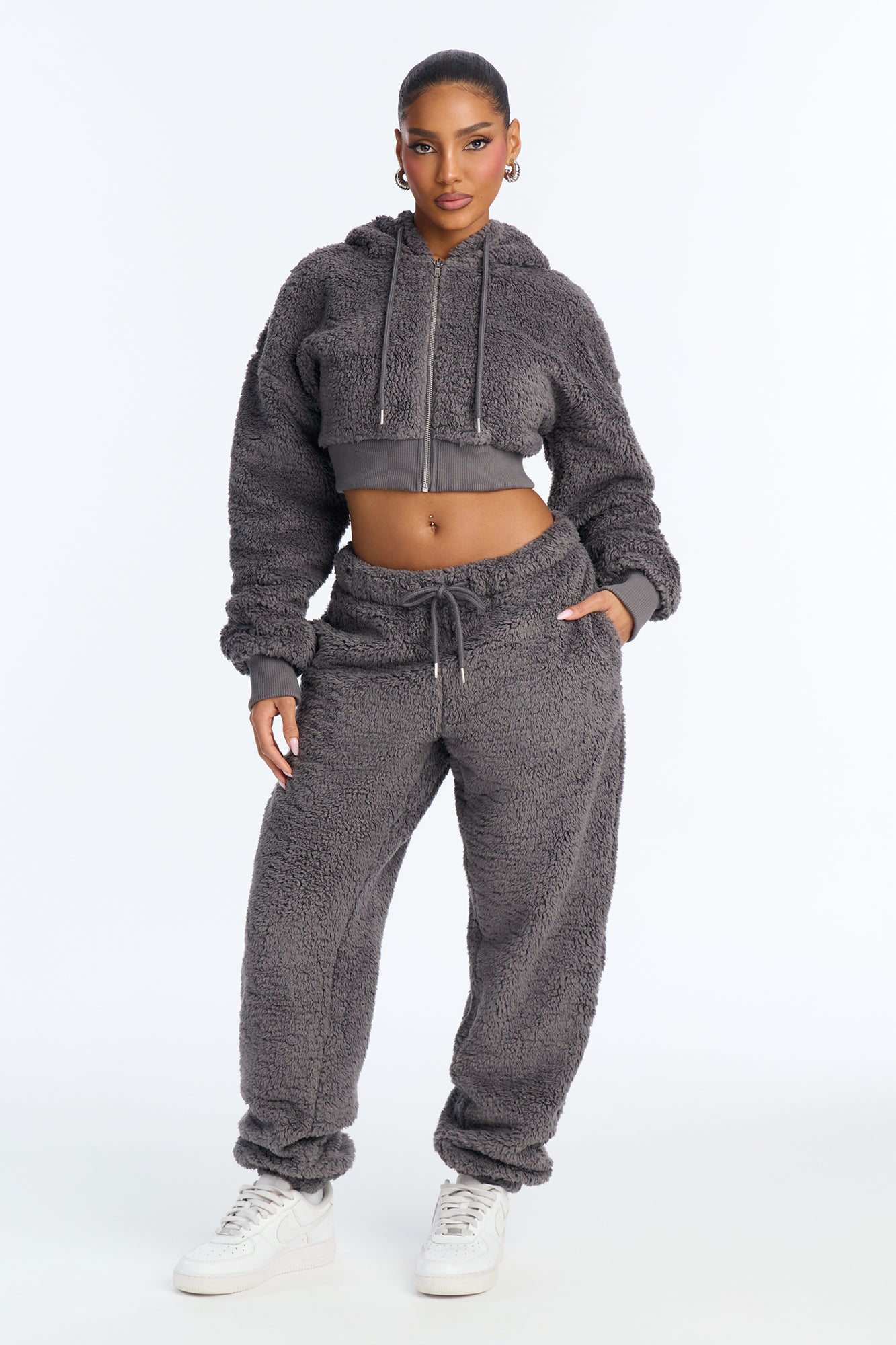 Sarah Sherpa Jogger Pants - Grey