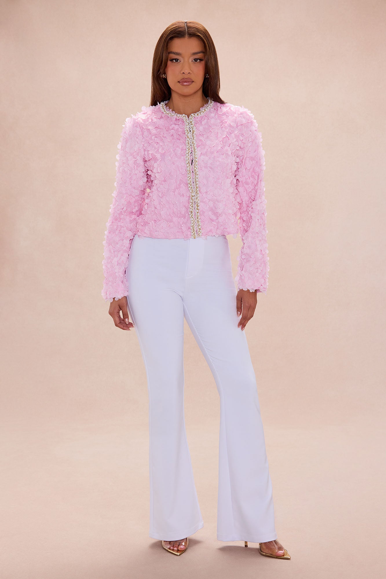 Daisy Embellished Trim Tulle Jacket - Light Pink