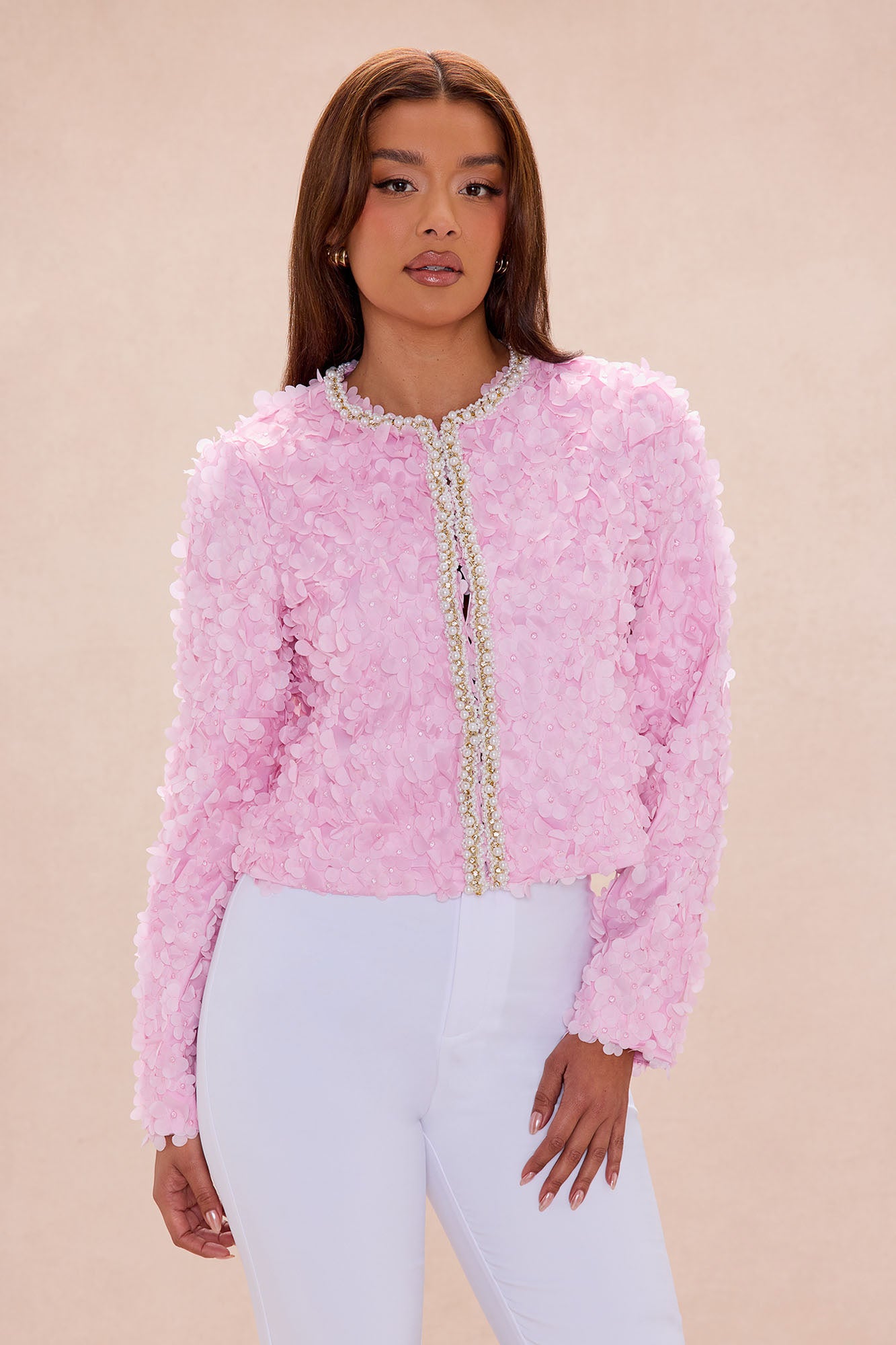 Daisy Embellished Trim Tulle Jacket - Light Pink