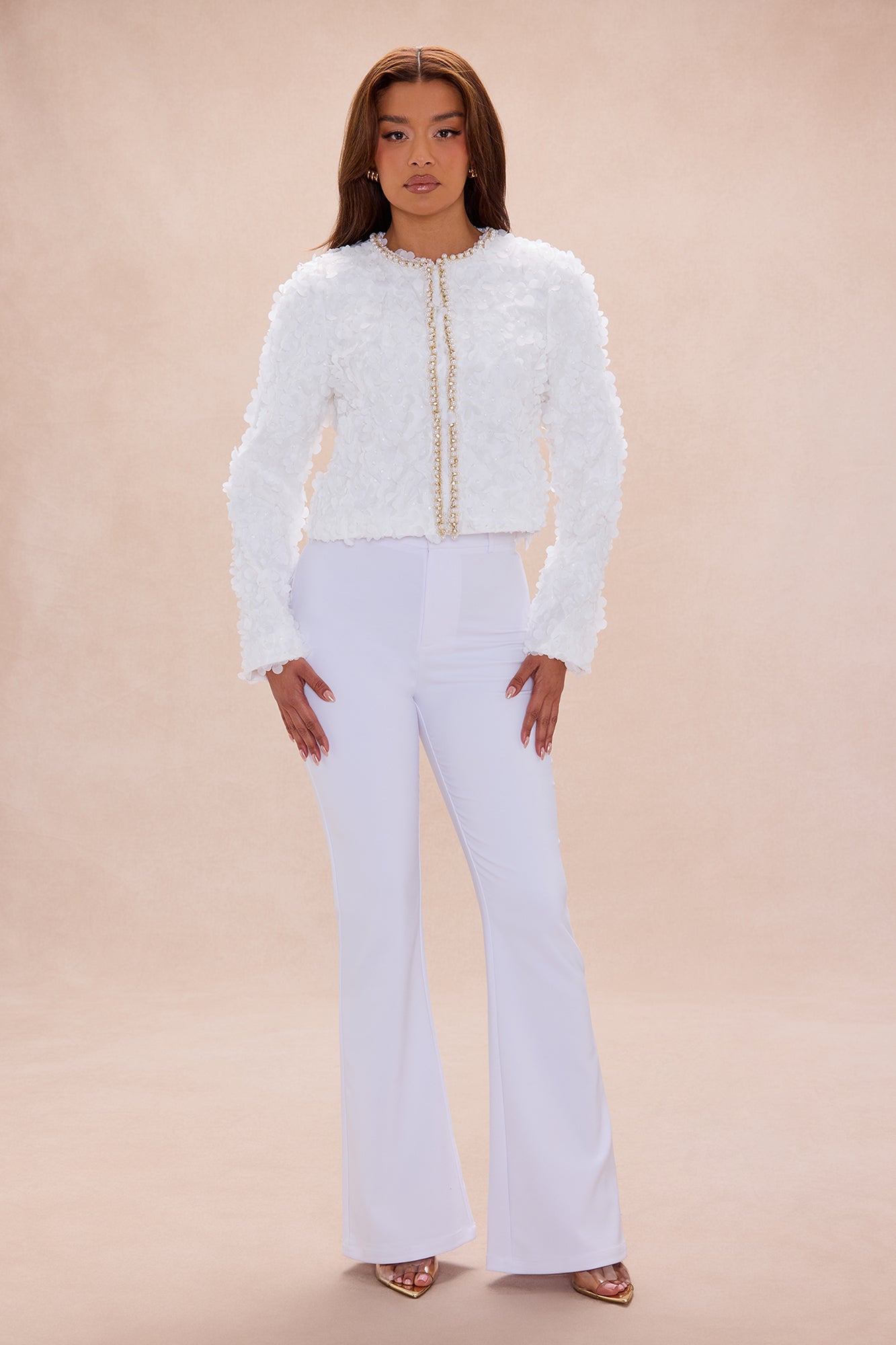 Daisy Embellished Trim Tulle Jacket - White