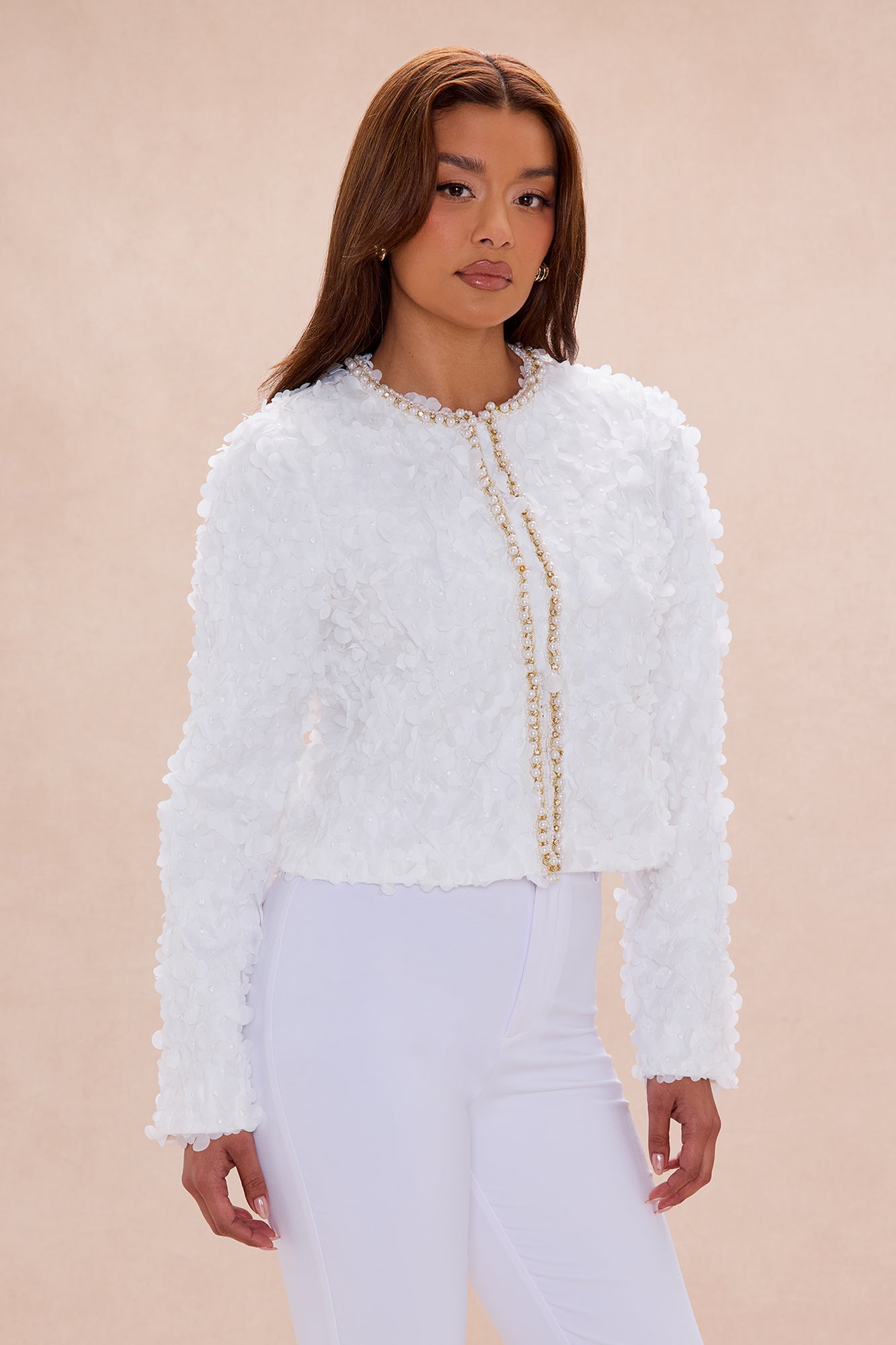 Daisy Embellished Trim Tulle Jacket - White