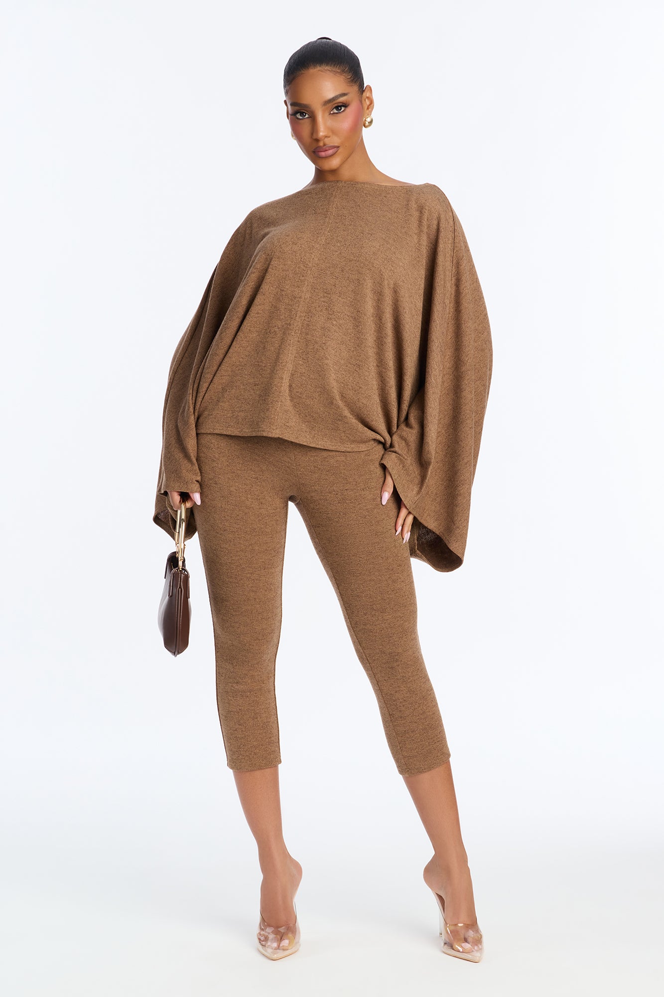 Amaya Capri Jumpsuit And Draped Top Set - Brown