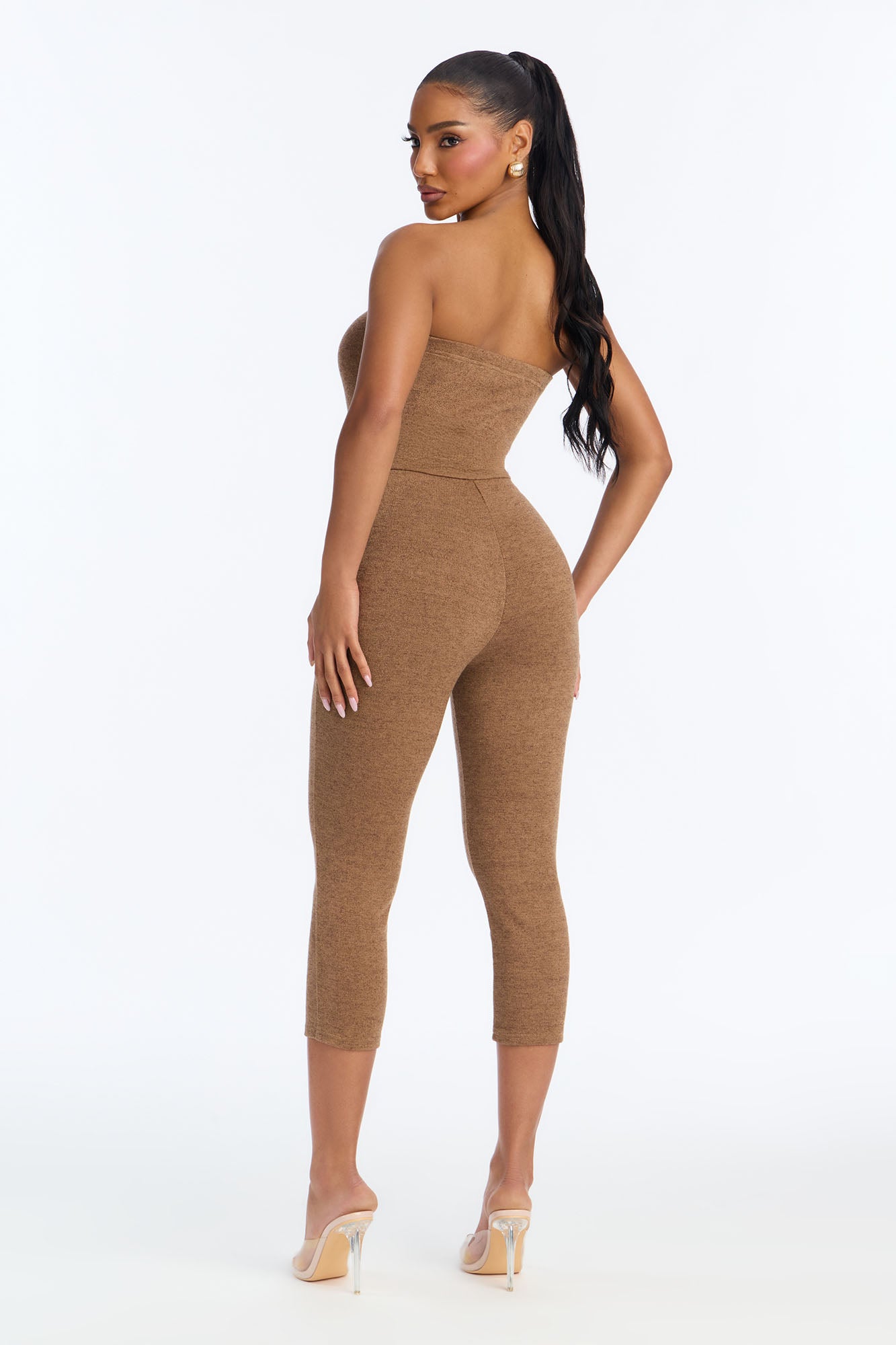 Amaya Capri Jumpsuit And Draped Top Set - Brown